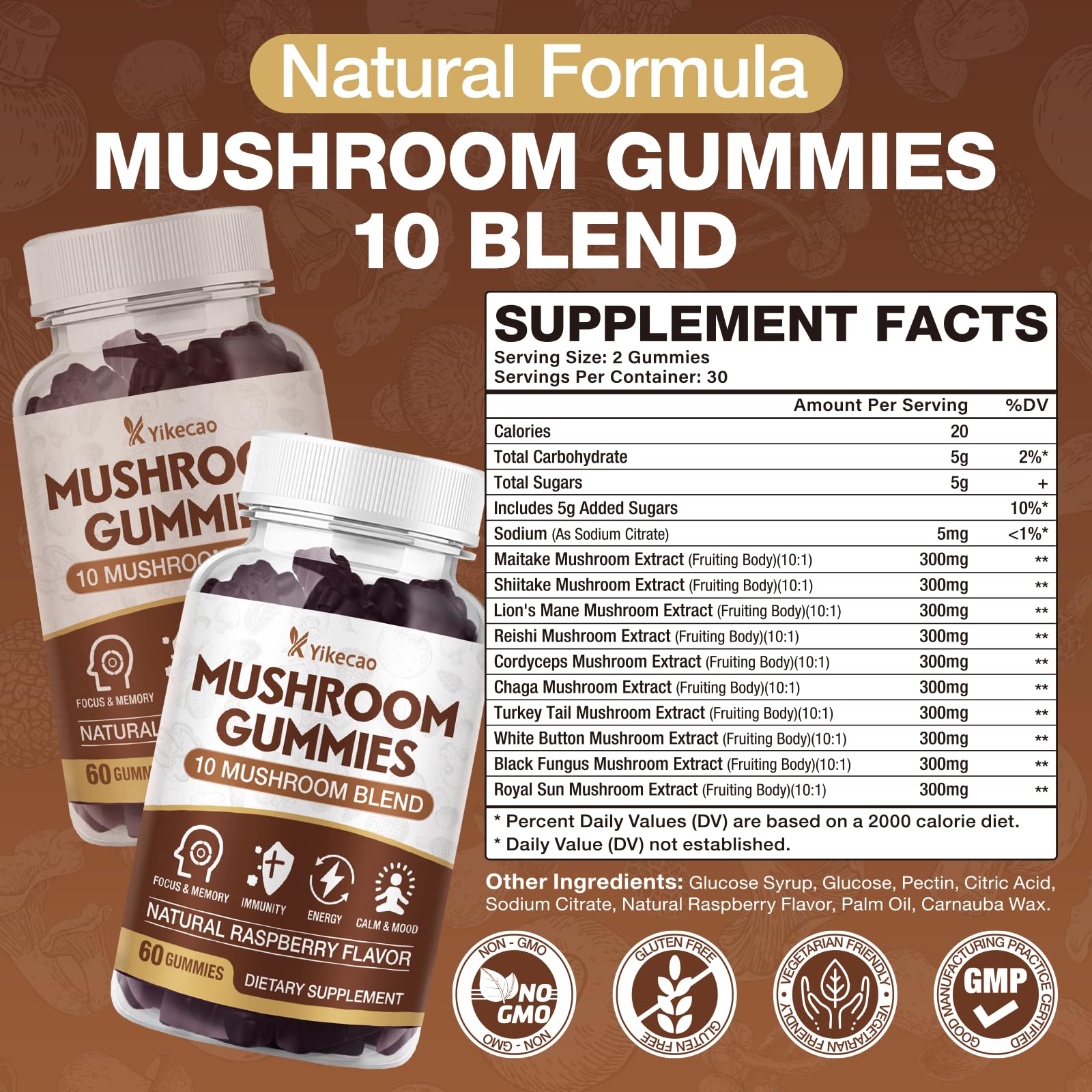 Yikecao Mushroom Gummies bottle with 60 gummies