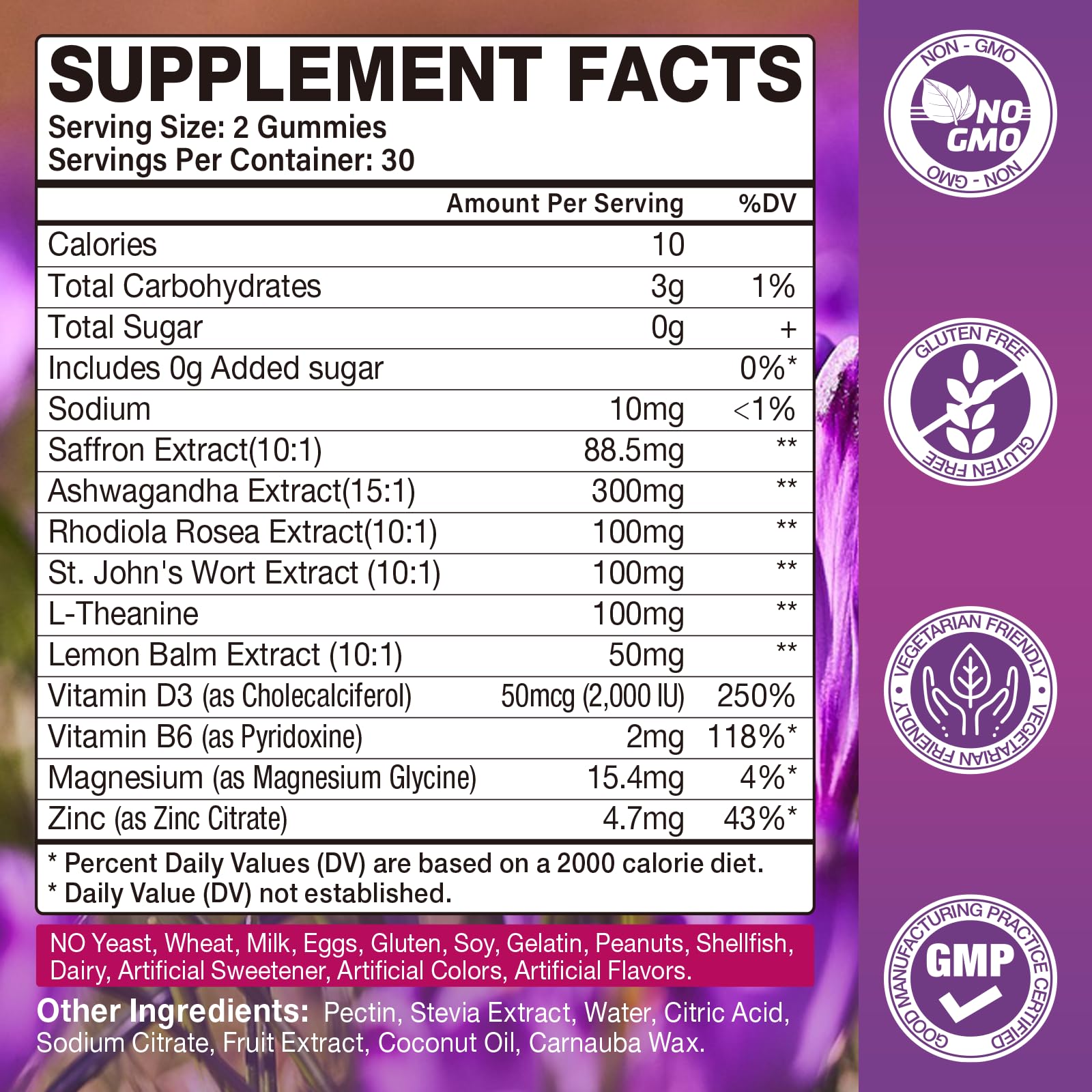 Yikecao Saffron Gummies side view showing ingredients