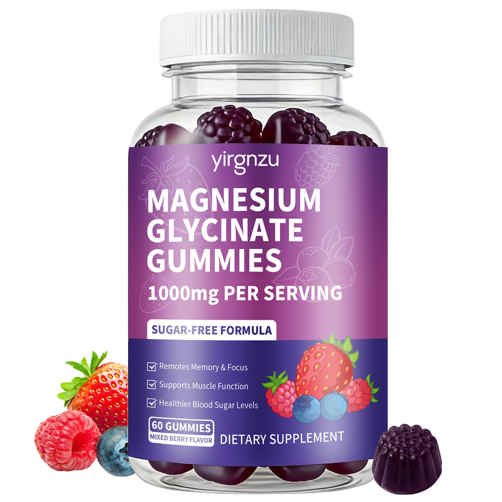 yirgnzu Magnesium Glycinate Gummies front view with packaging