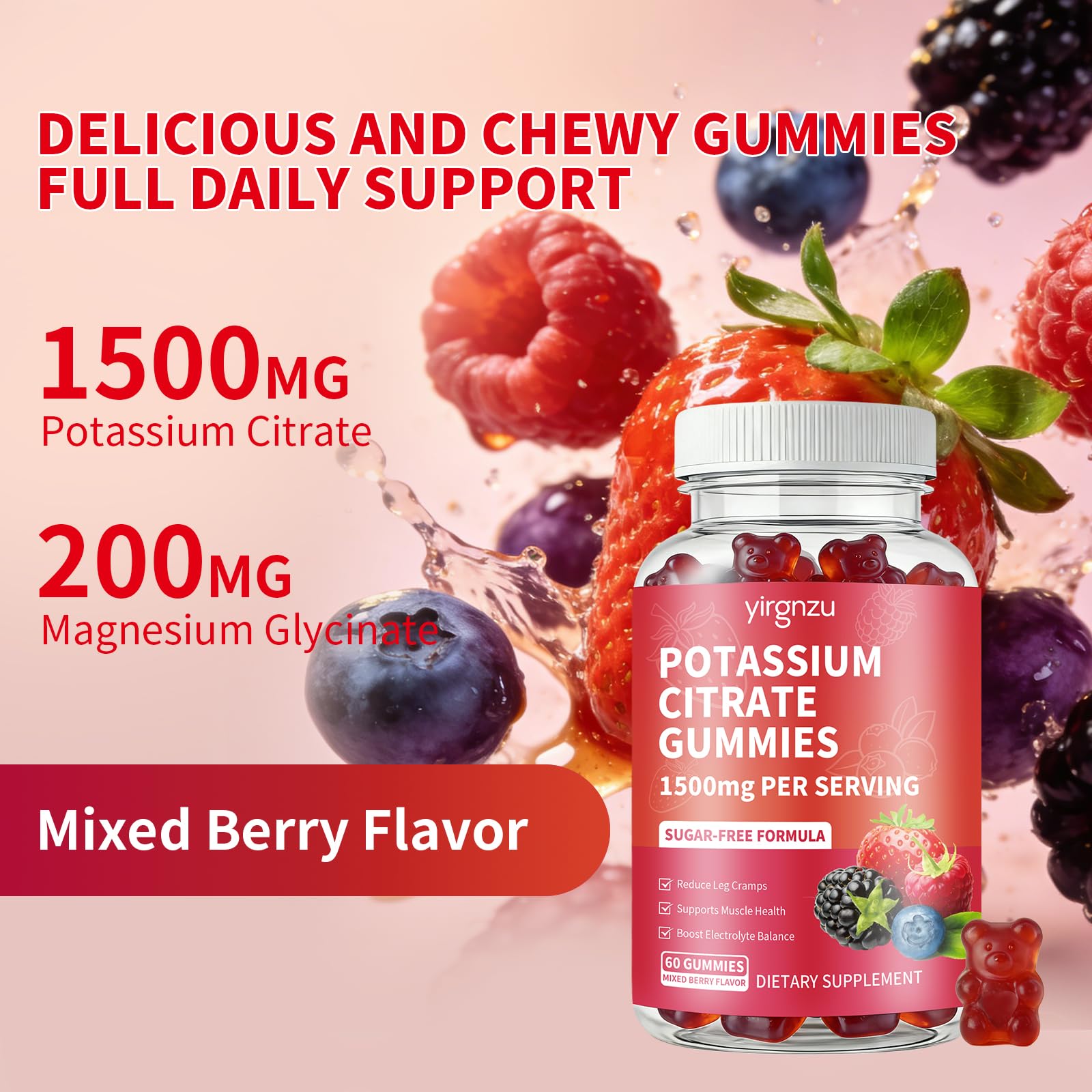 yirgnzu Potassium Gummies 1500mg back view with nutritional information