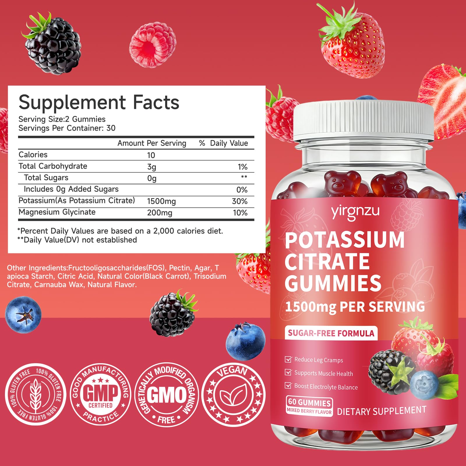 yirgnzu Potassium Gummies 1500mg close-up of gummies