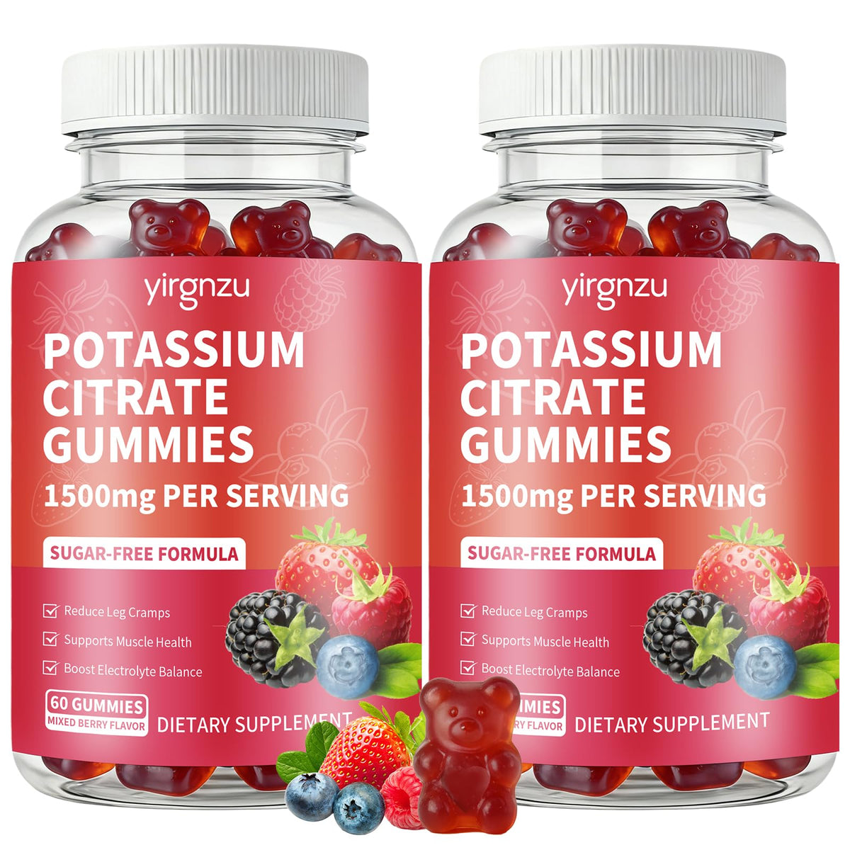 yirgnzu Potassium Gummies 1500mg front view with packaging