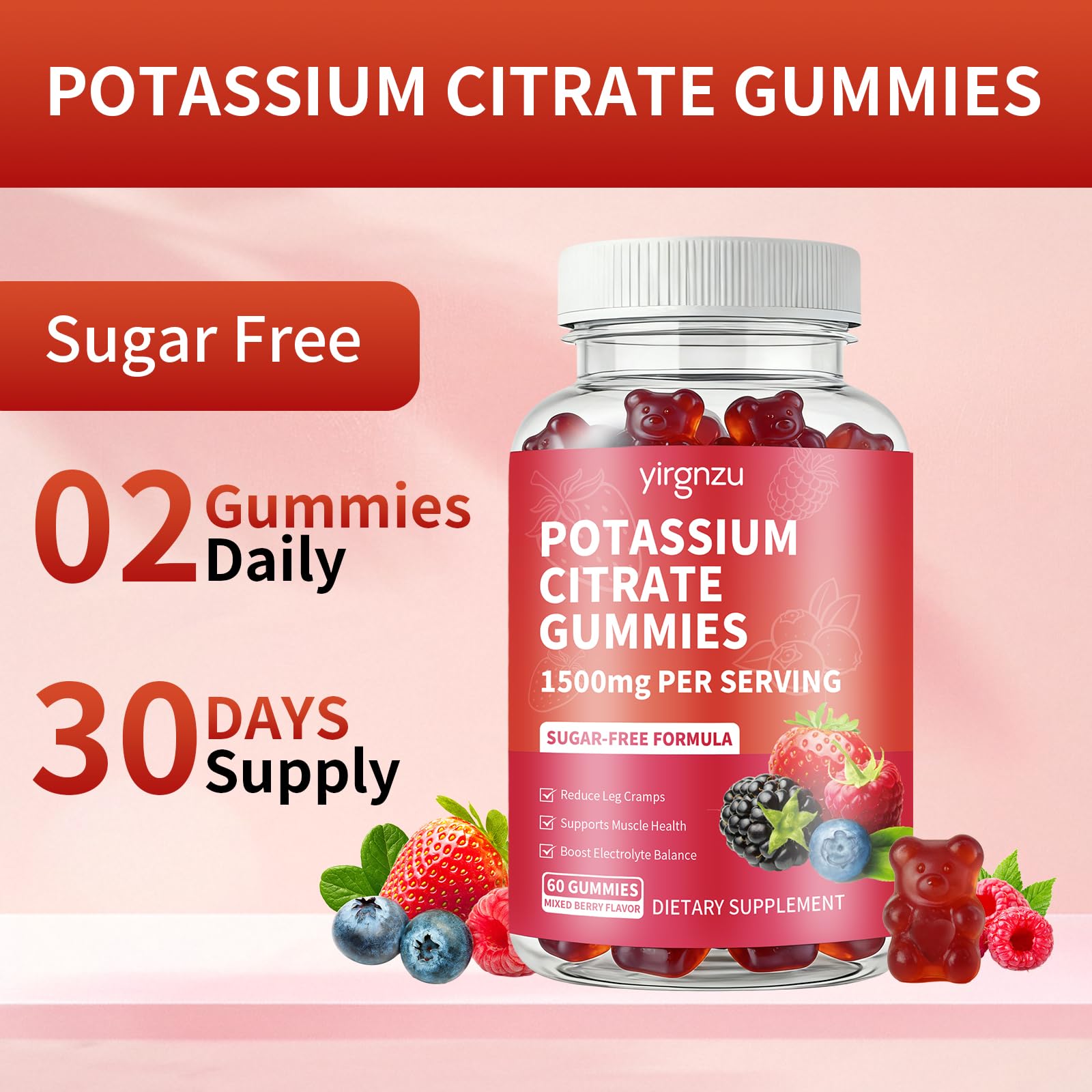 yirgnzu Potassium Gummies 1500mg lifestyle scene with a glass of water