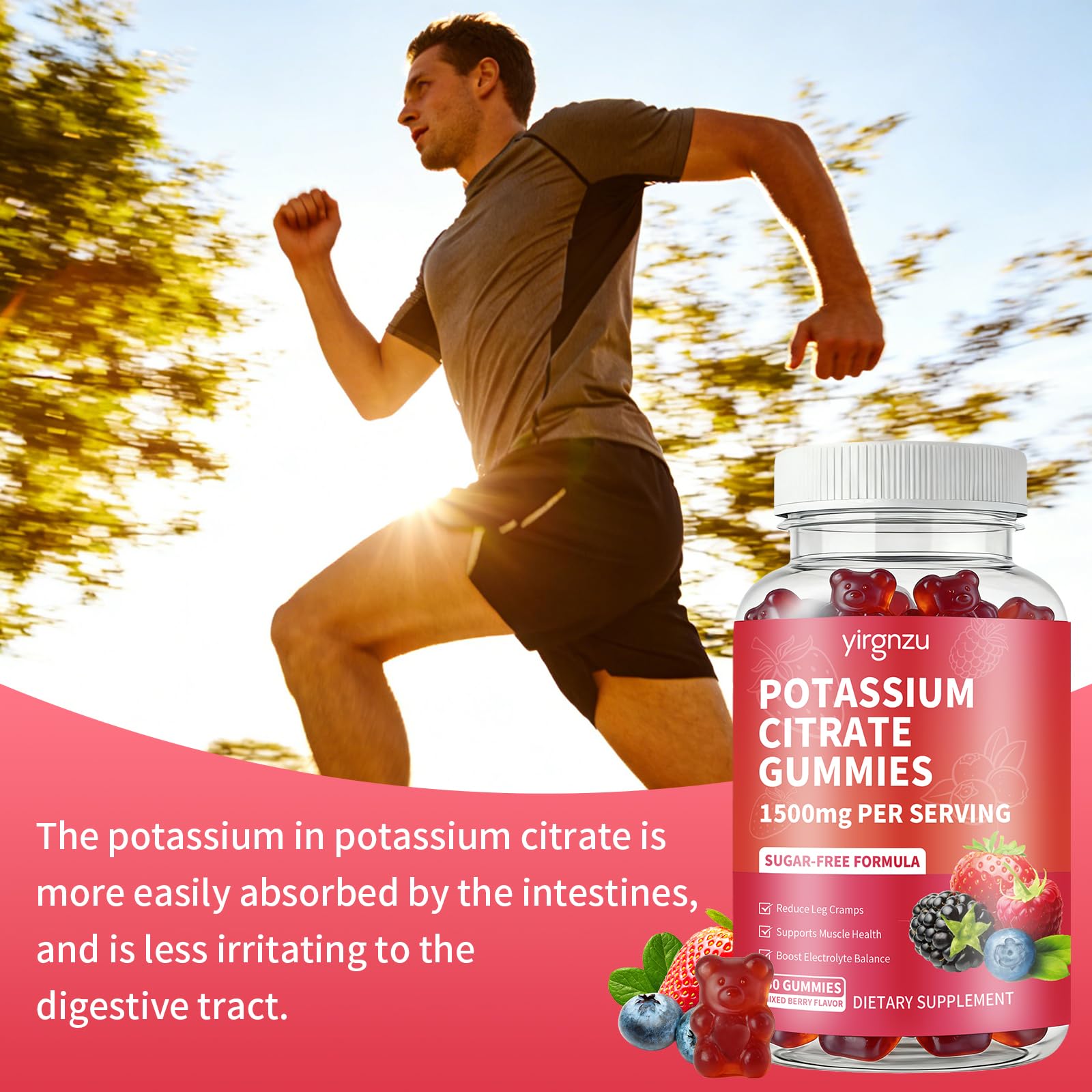 yirgnzu Potassium Gummies 1500mg natural mixed berry flavour