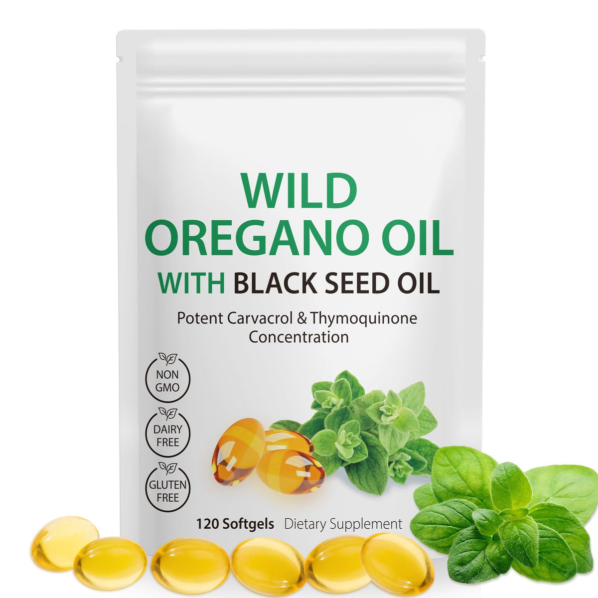 YJDHRPBI Oregano Oil Capsules front view with packaging