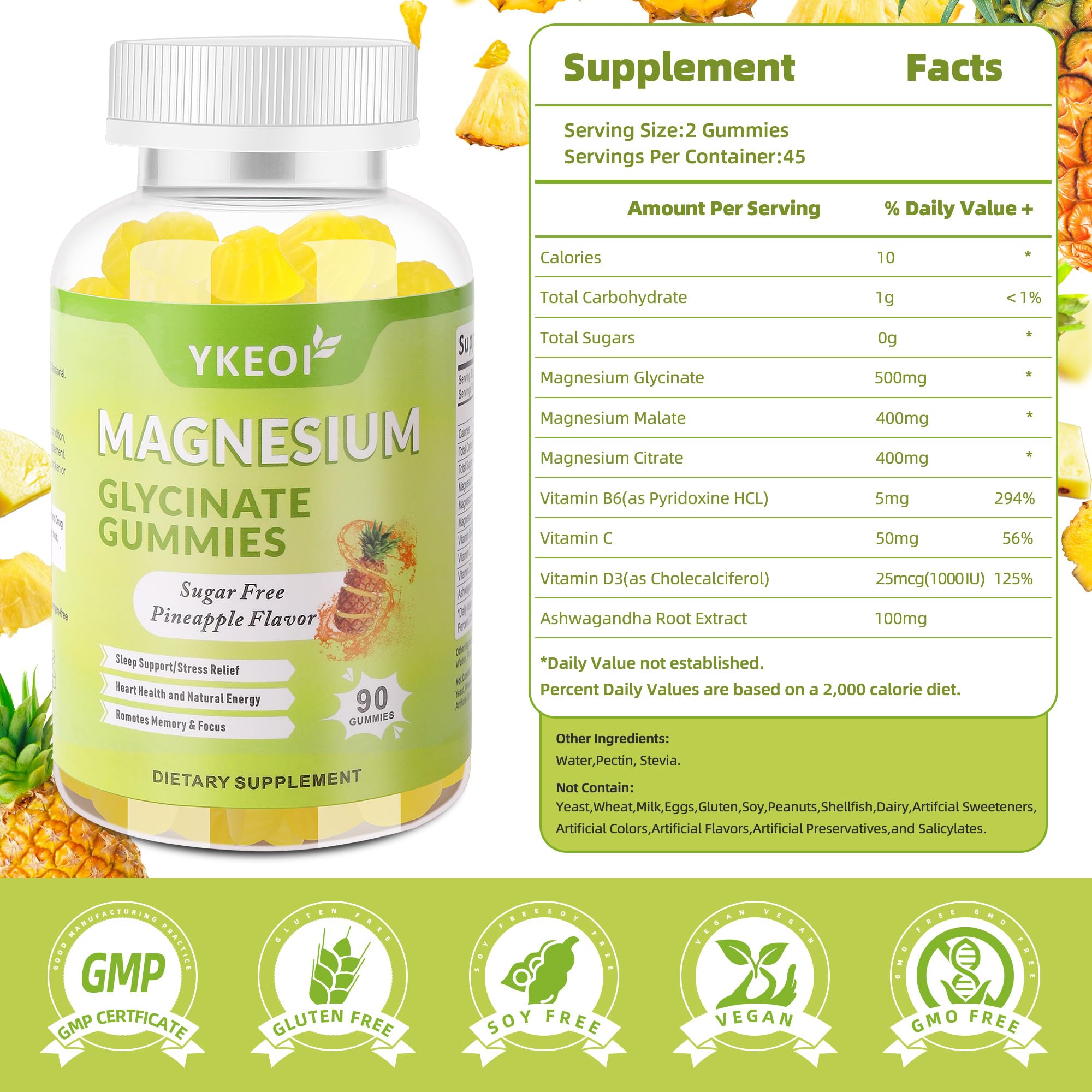 YKEOI Magnesium Gummies nutritional information label