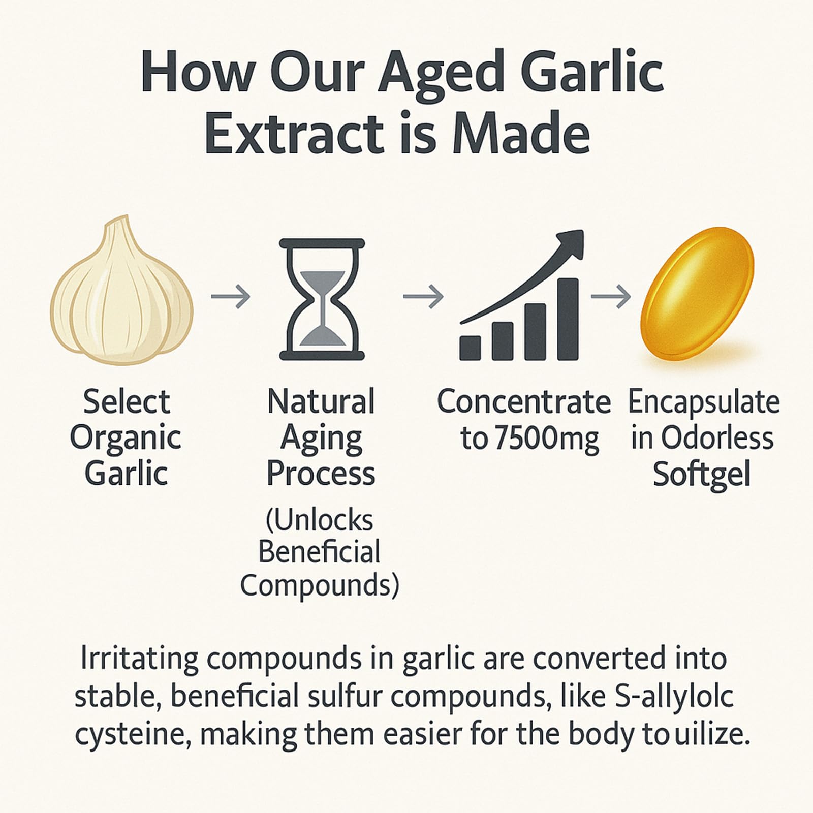 YLOTRE Aged Garlic Extract Capsules with dosage information