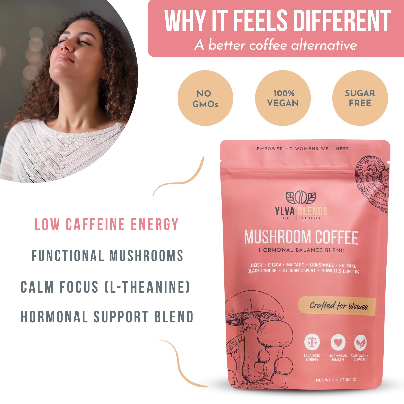 Ylva Blends Instant Mushroom Coffee with coffee beans