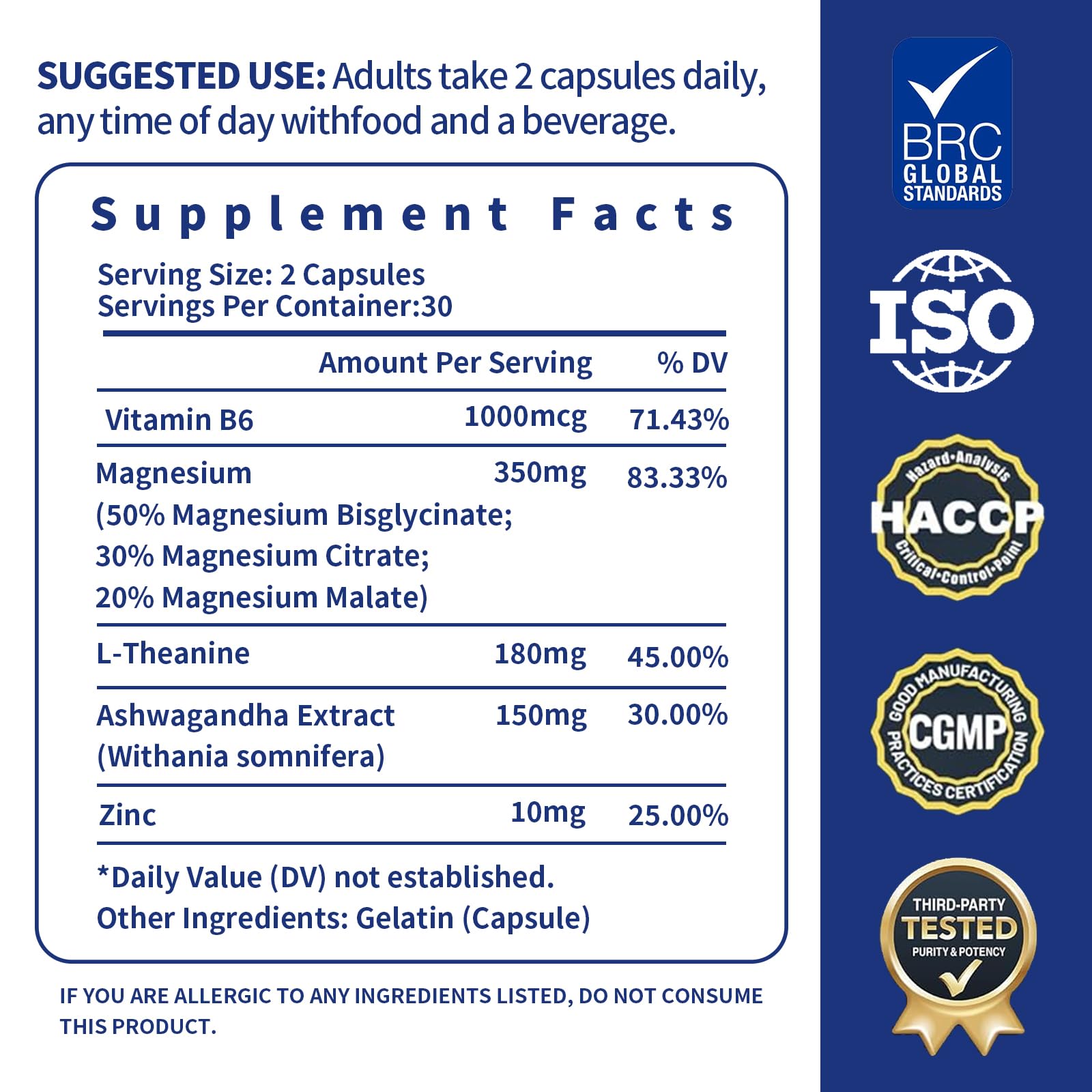 YMINGKJ Magnesium Supplement back view with ingredient list