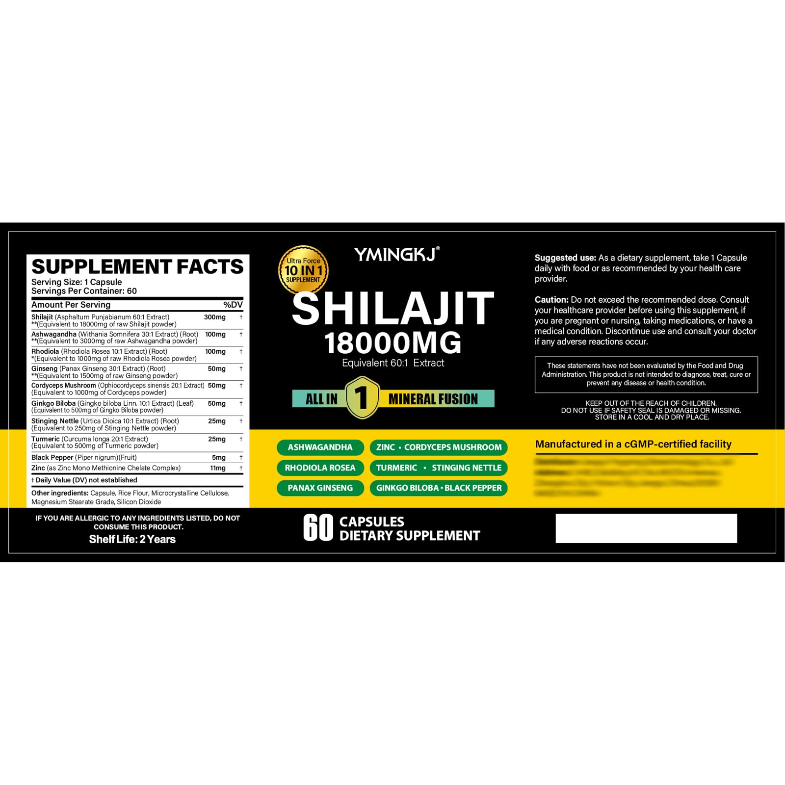 YMINGKJ Shilajit Capsules ingredients list
