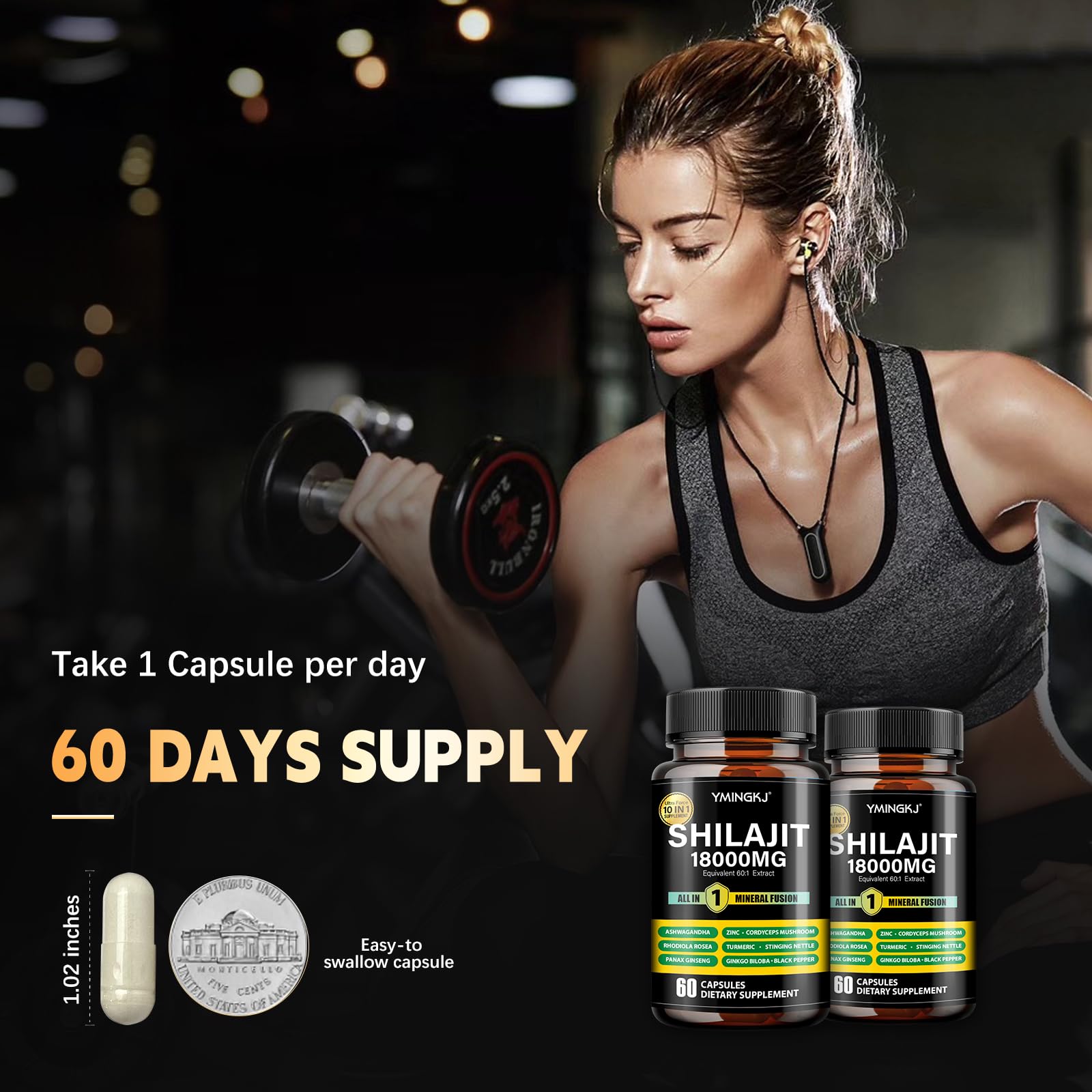 YMINGKJ Shilajit Capsules on a wooden table