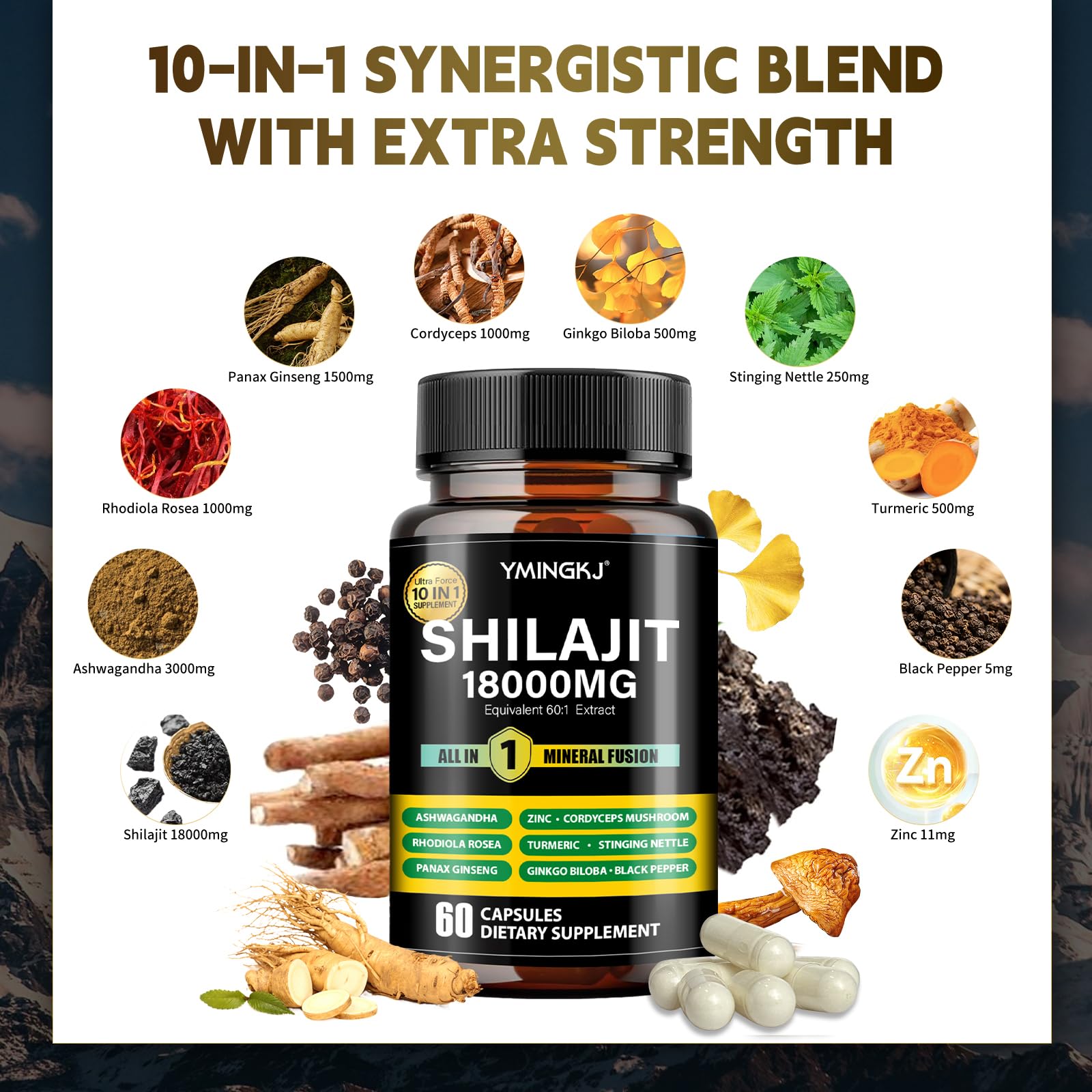 YMINGKJ Shilajit Capsules side view with label