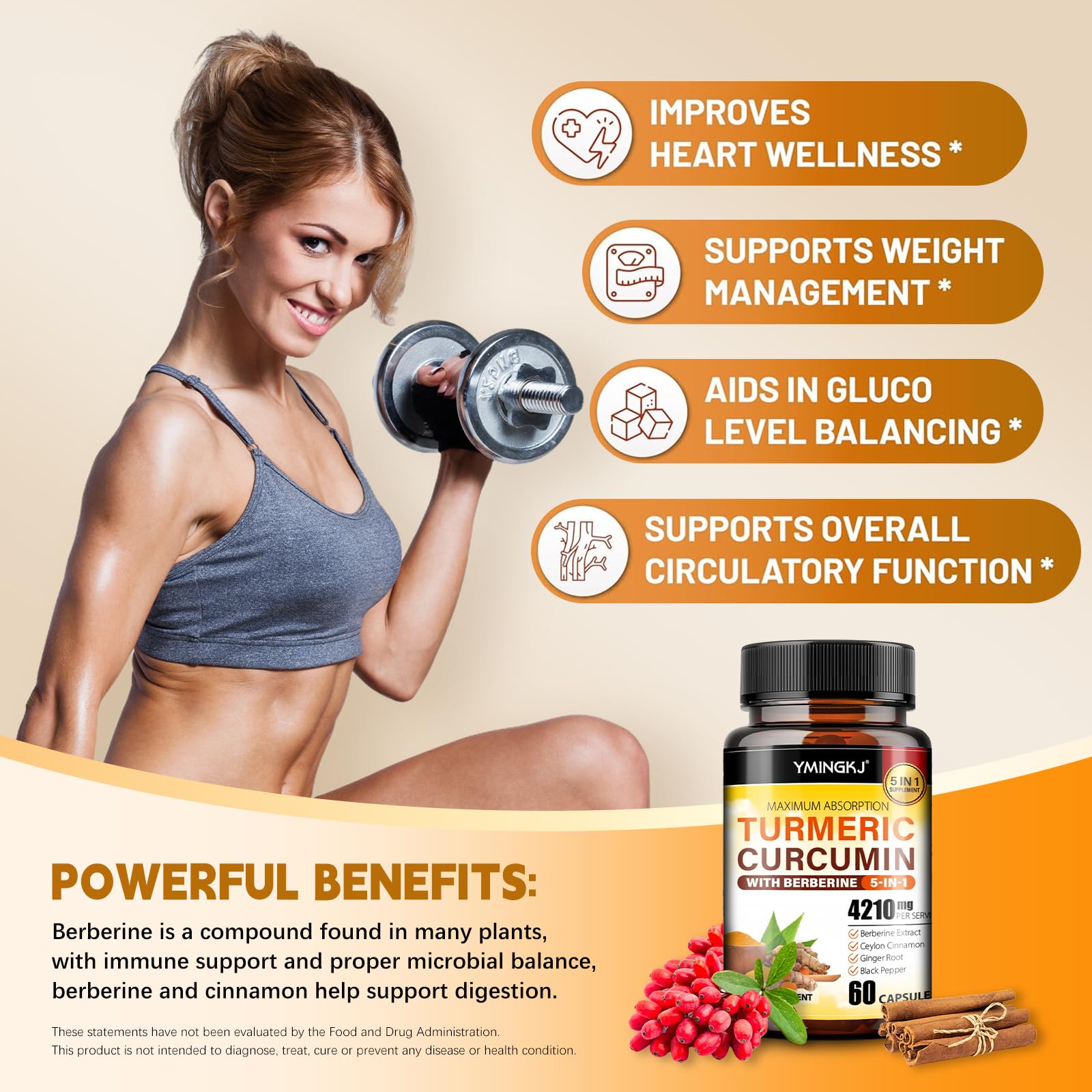 YMINGKJ Turmeric Complex Capsules back view