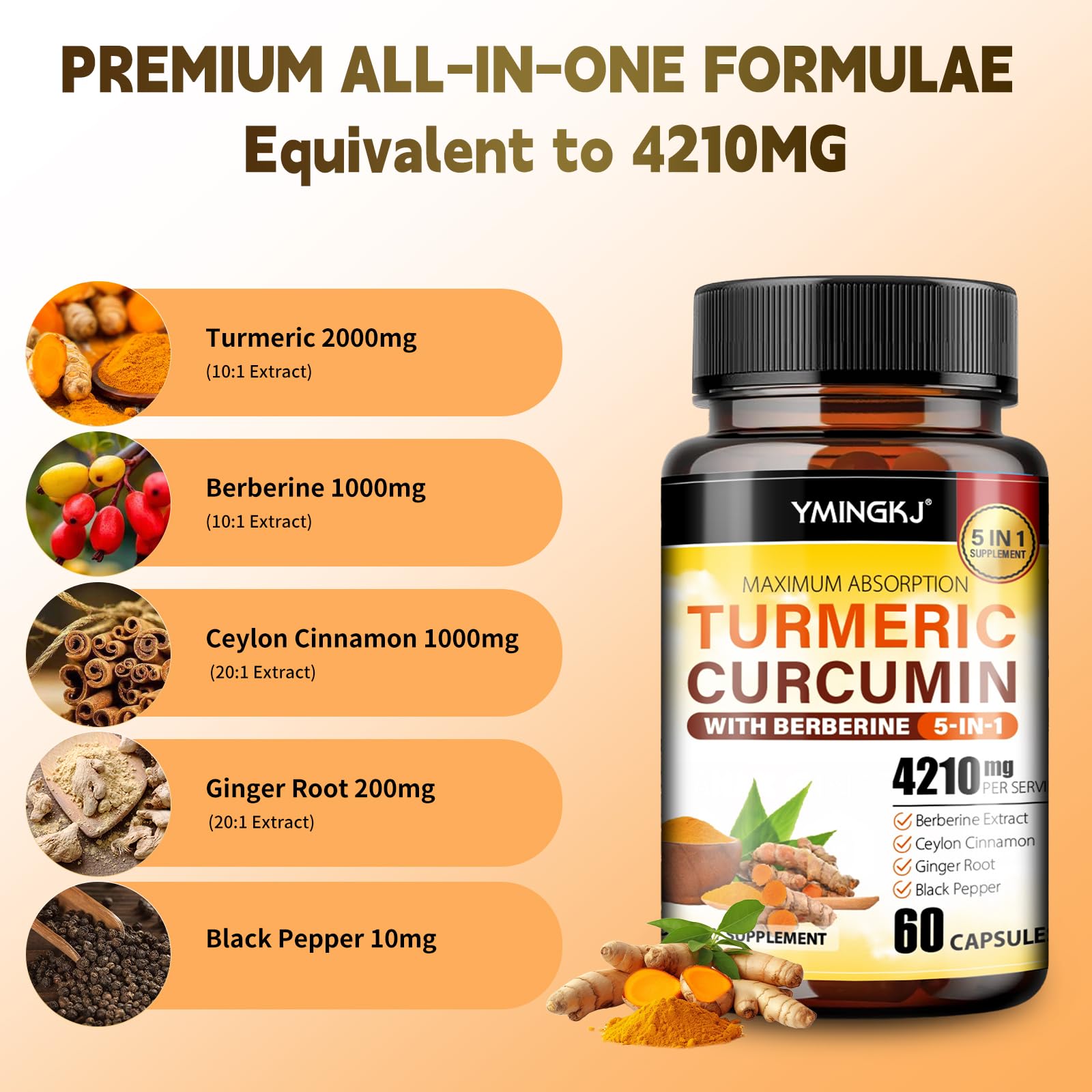 YMINGKJ Turmeric Complex Capsules bottle and label