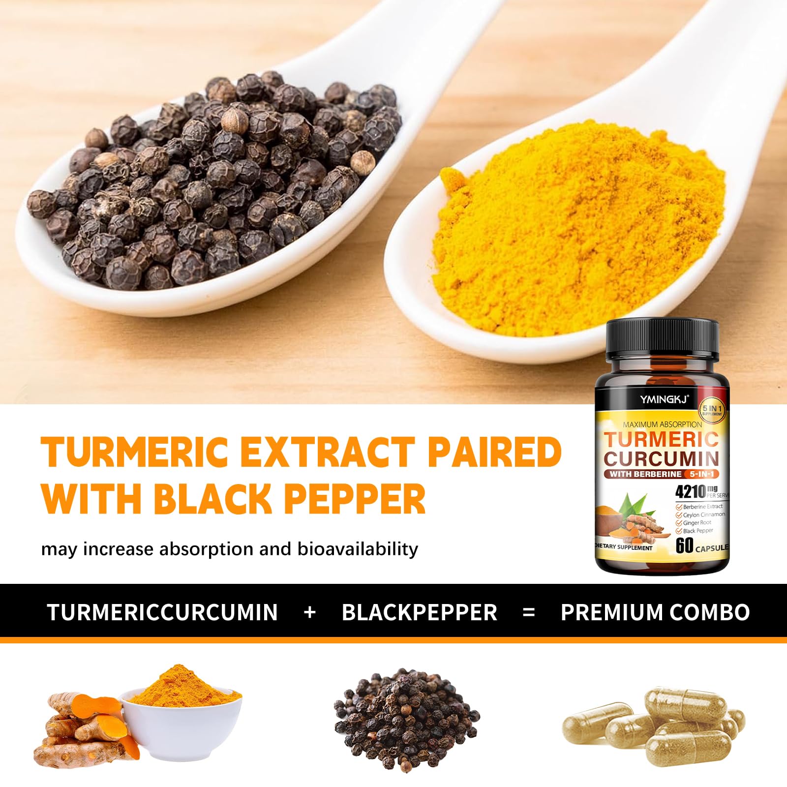 YMINGKJ Turmeric Complex Capsules with measuring spoon