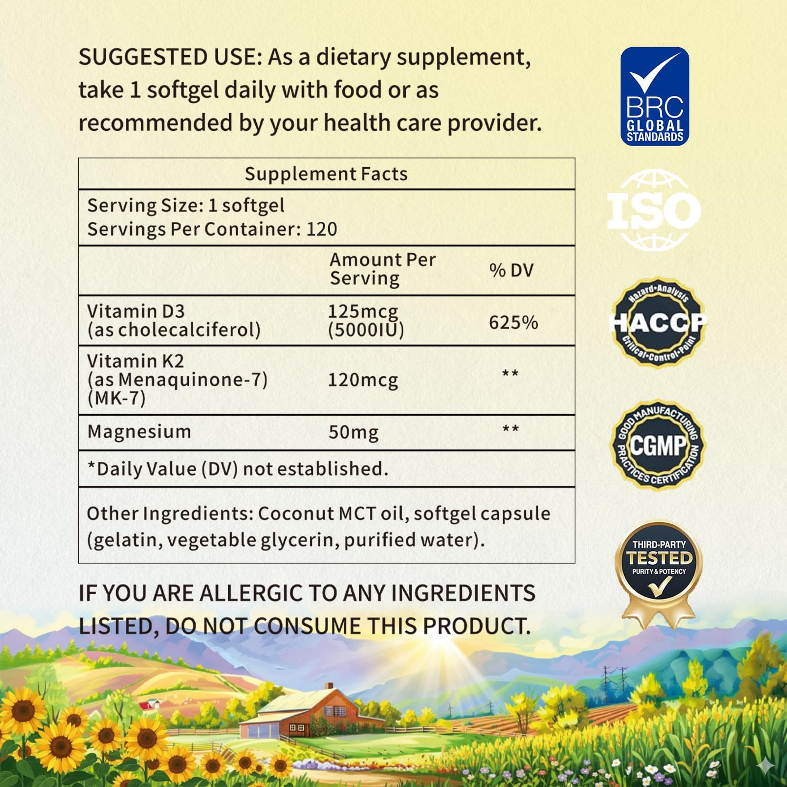 YMINGKJ Vitamin D3 & K2 softgels bottle with label