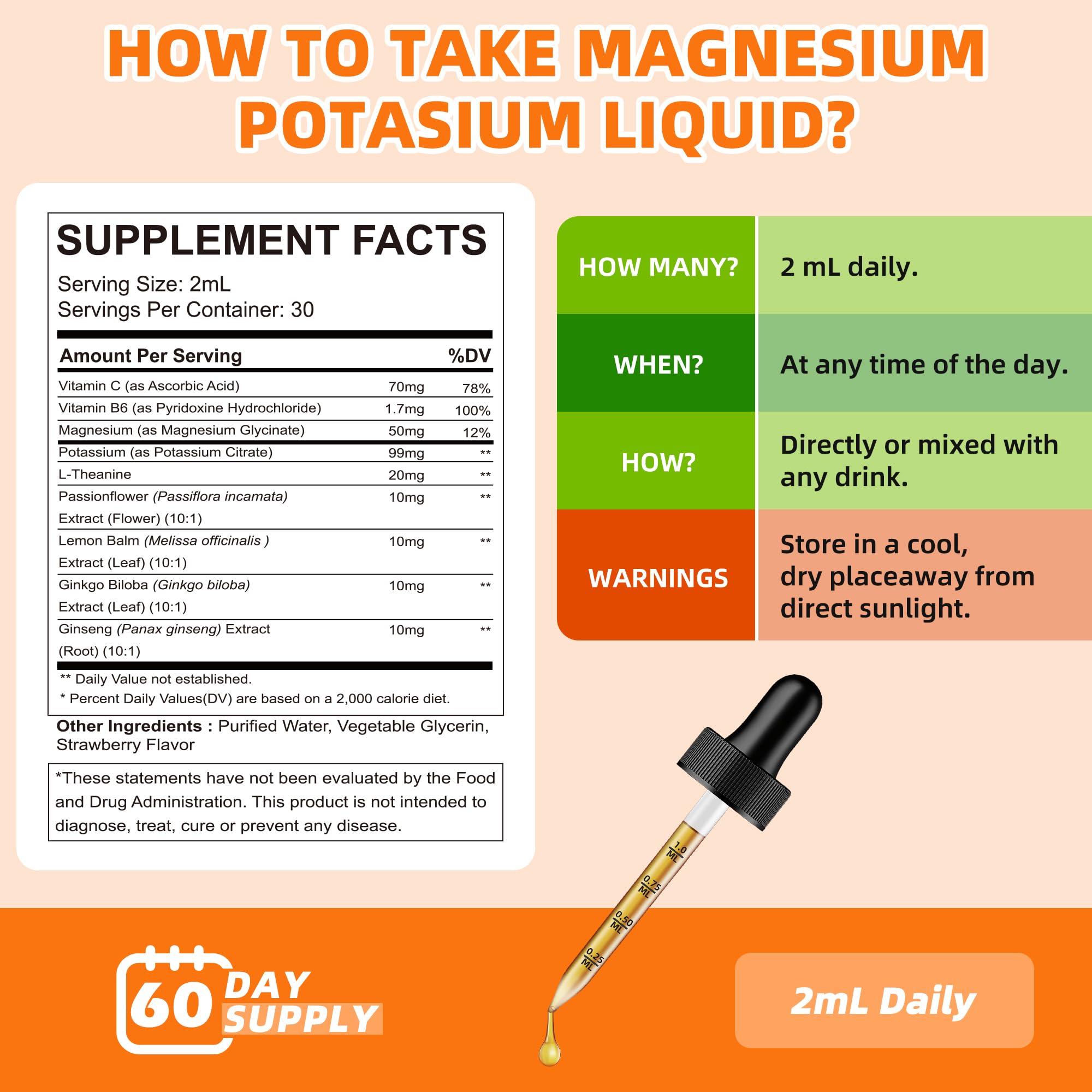 Ynlljmdw Magnesium Potassium Liquid Drops 60ml nutritional information