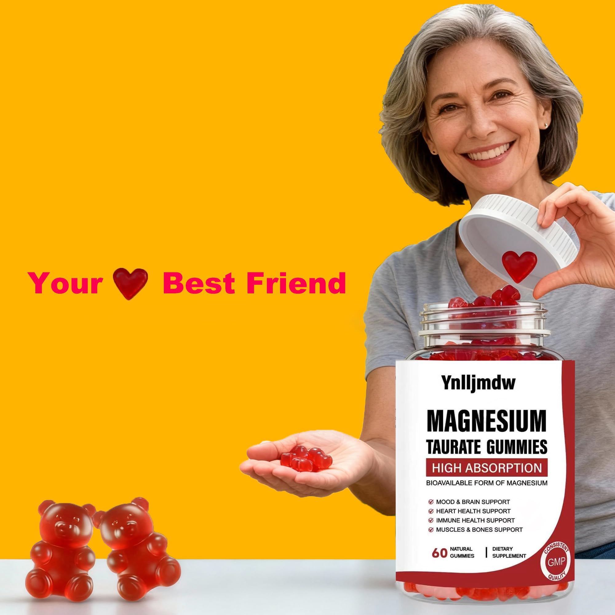 Ynlljmdw Magnesium Taurate Gummies with a measuring spoon