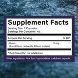 YOCMIPS Lithium Orotate Capsules back view with ingredient details