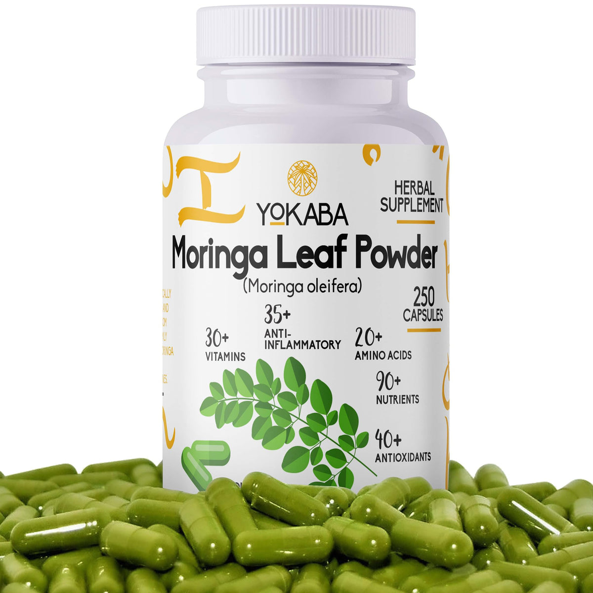 Yokaba Moringa Capsules 250 Count front view