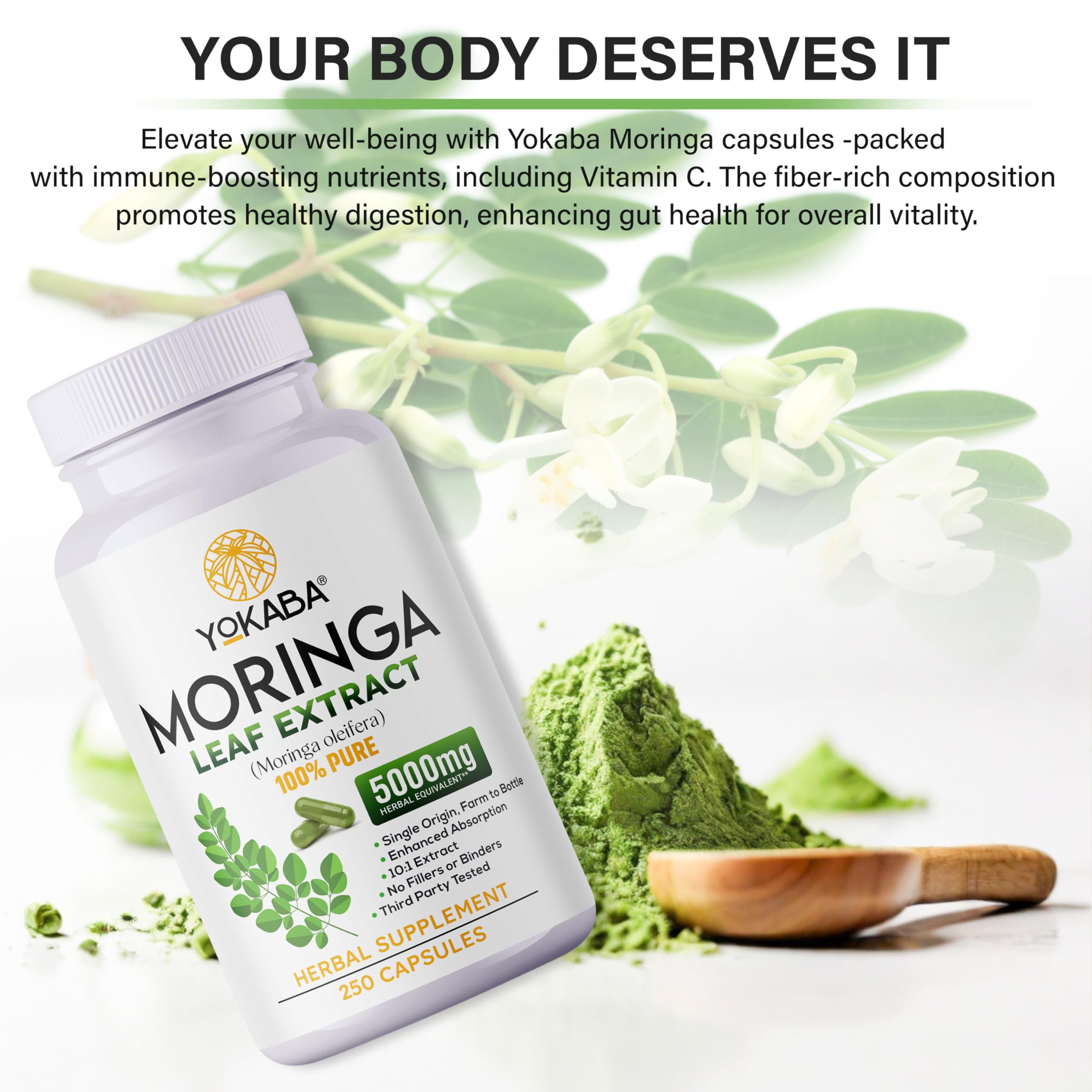 Yokaba Moringa Capsules in a kitchen setting
