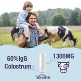 Yonrave Colostrum Capsules on a wooden table lifestyle shot