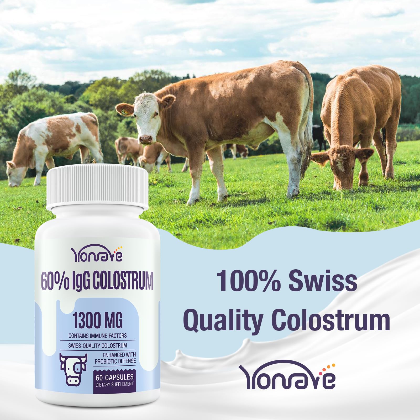 Yonrave Colostrum Capsules open bottle displaying capsules