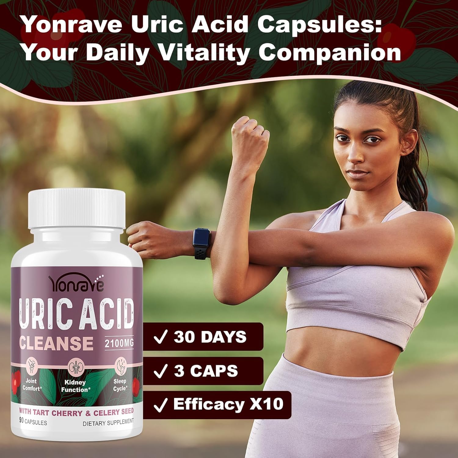 Yonrave Uric Acid Capsules with a measuring spoon for dosage