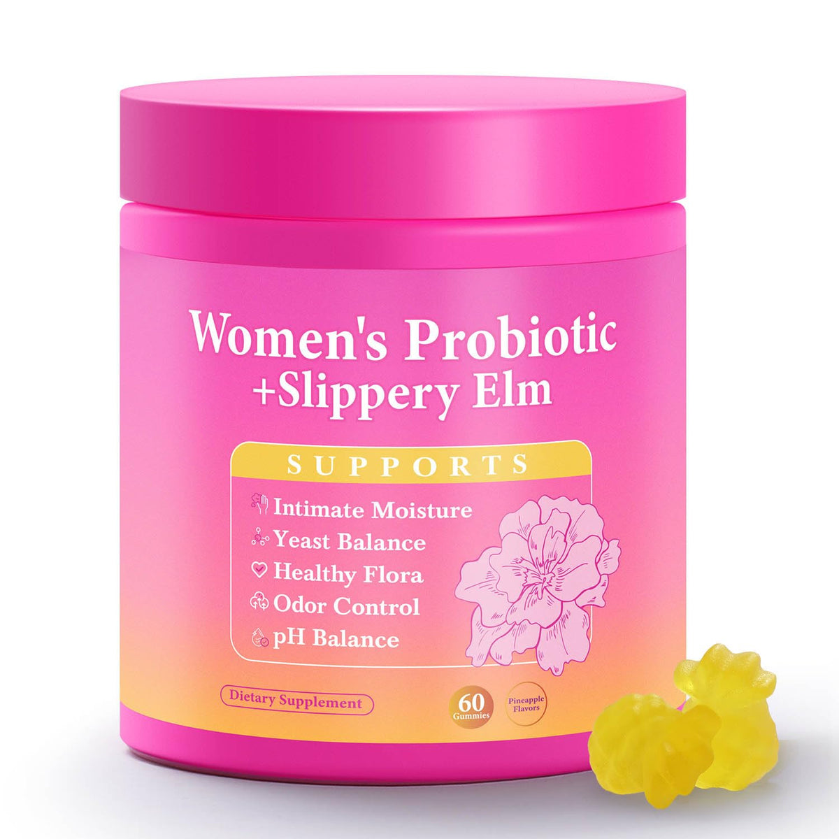 Yooloks Women's Probiotic Gummies front view with Hawaiian pineapple flavour