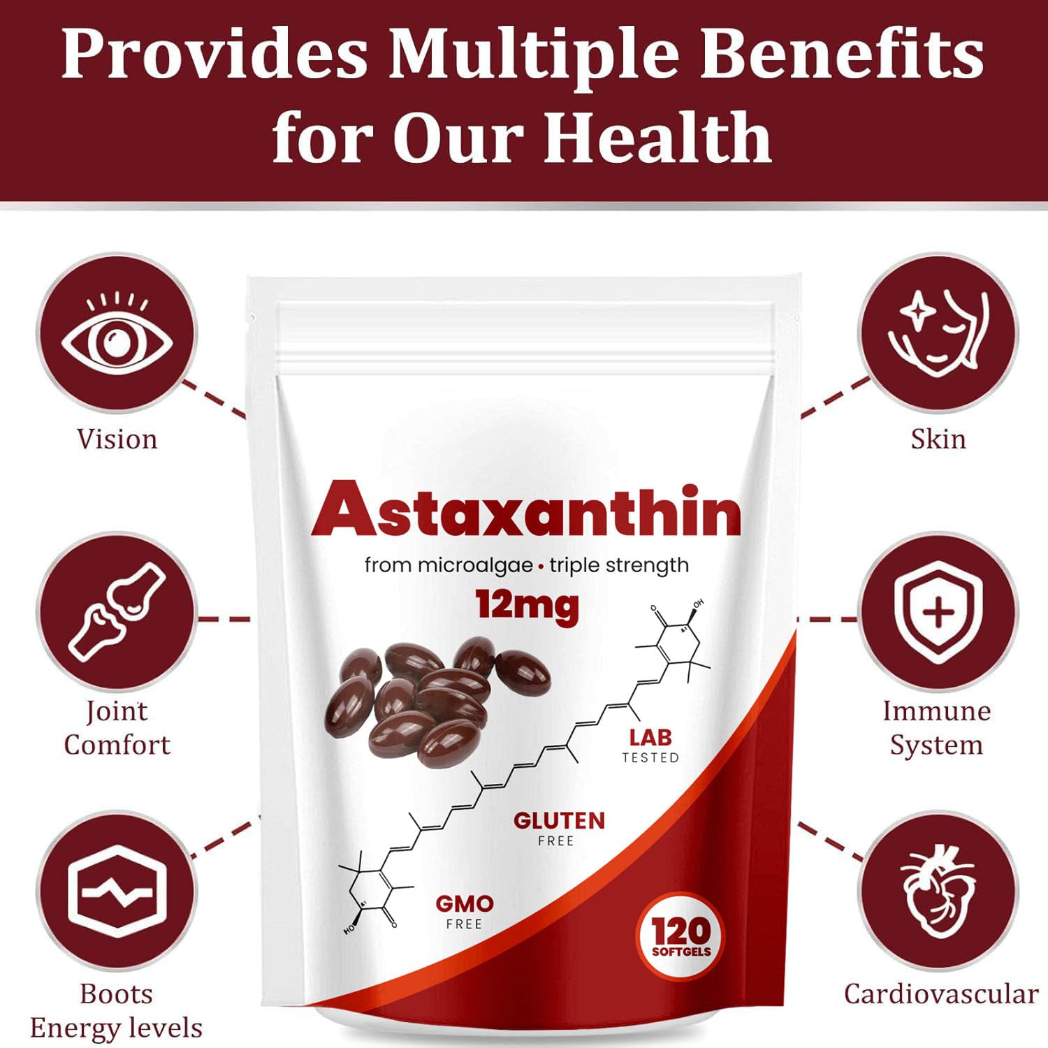 Yoqpoe Astaxanthin 12mg softgel supplement packaging