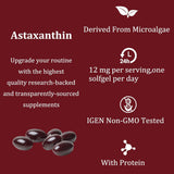 Yoqpoe Astaxanthin 12mg supplement on a wooden table