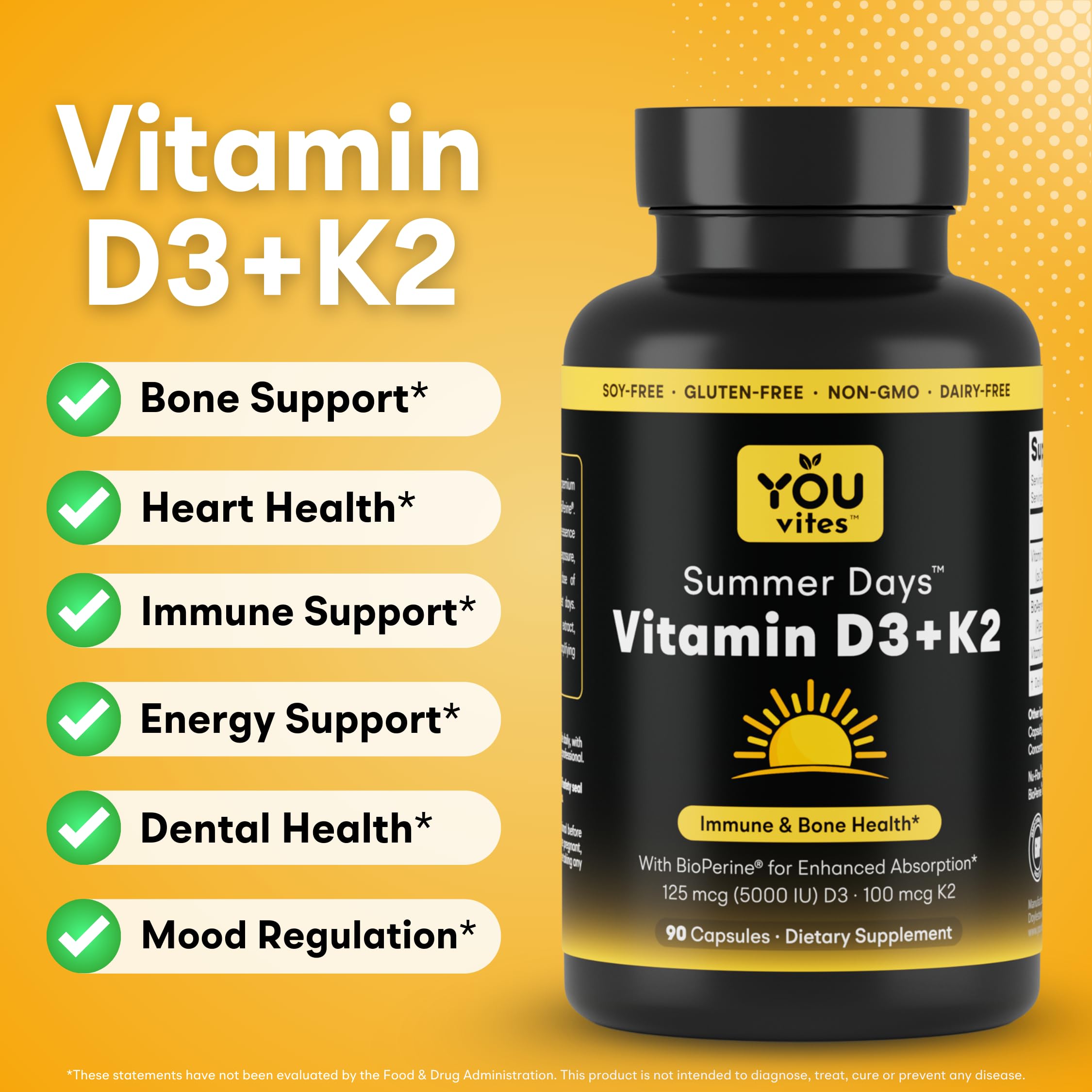 You Vites D3 + K2 Supplement bottle side view