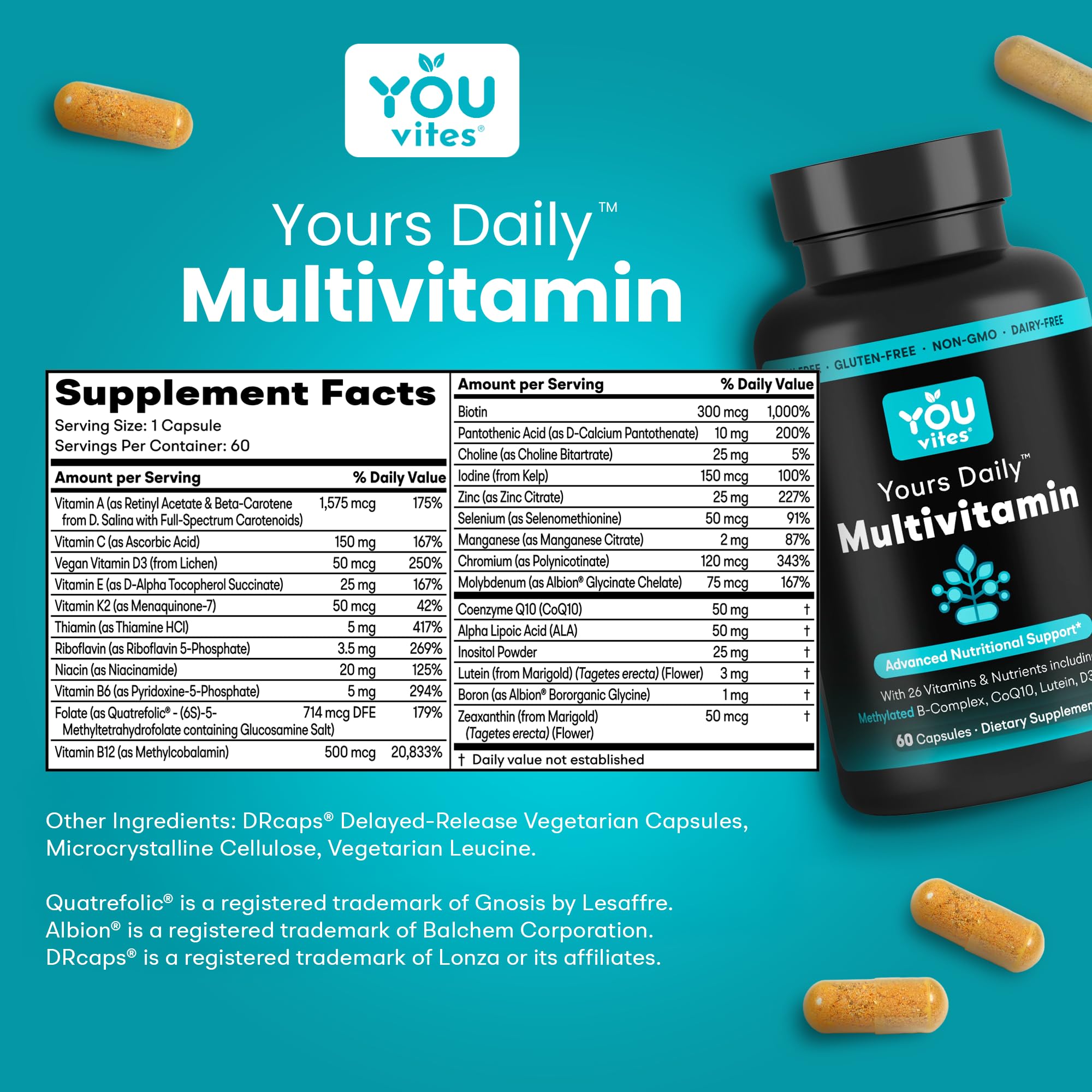 You Vites Methylated Multivitamin side view of bottle