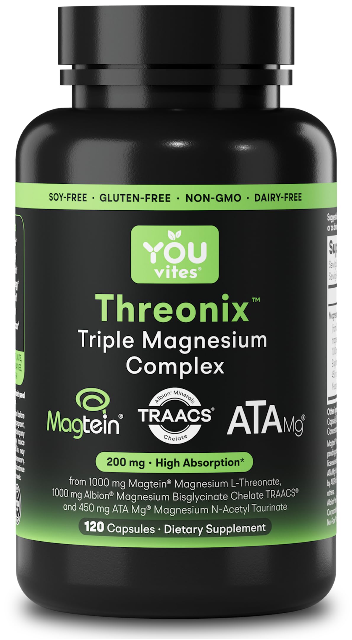 You Vites Threonix Triple Magnesium Complex front view with 120 vegetarian capsules