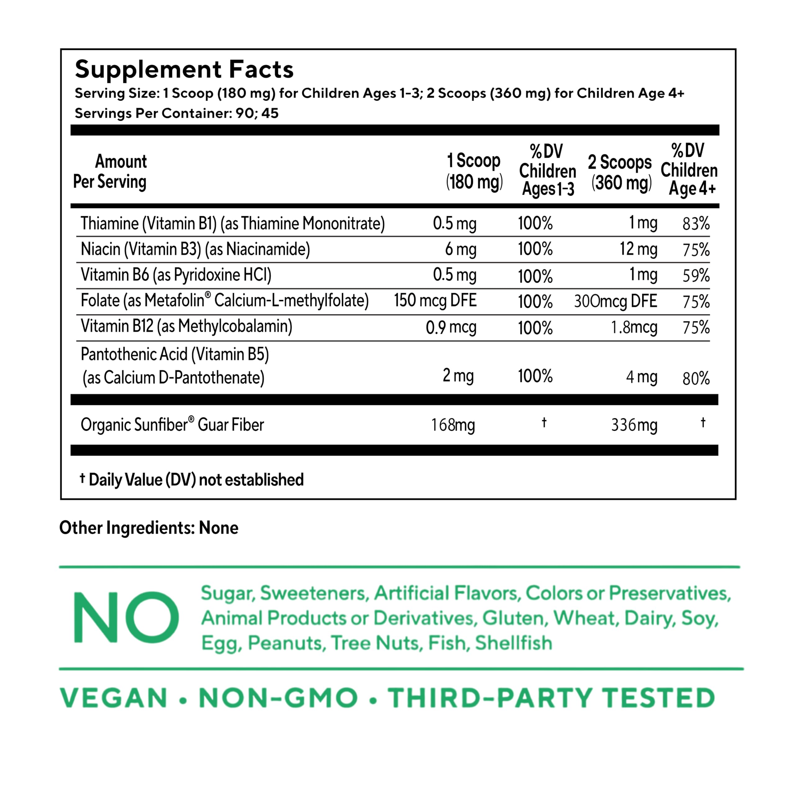 You+yours B Complex Powder for Kids nutritional information