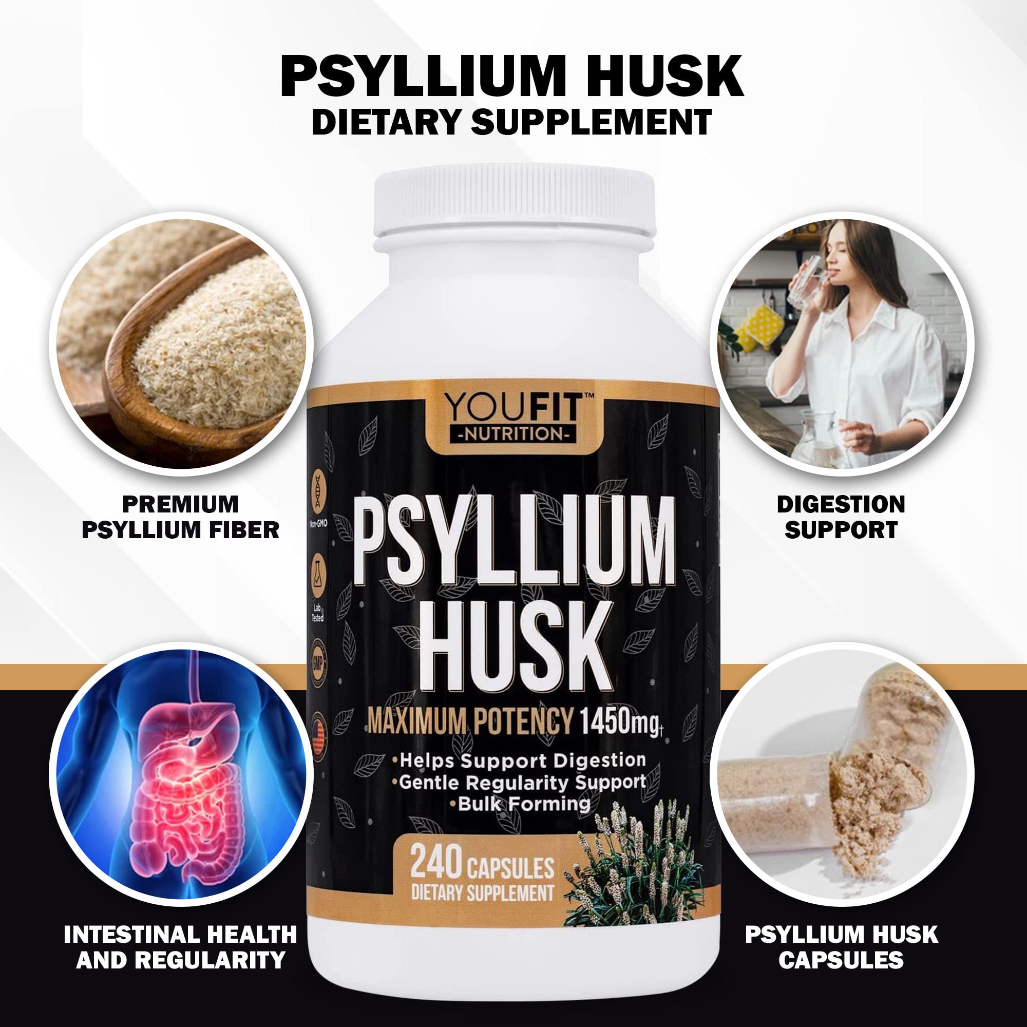 YouFit Nutrition Psyllium Husk Capsules 280g back view
