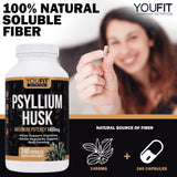 YouFit Nutrition Psyllium Husk Capsules 280g with glass of water