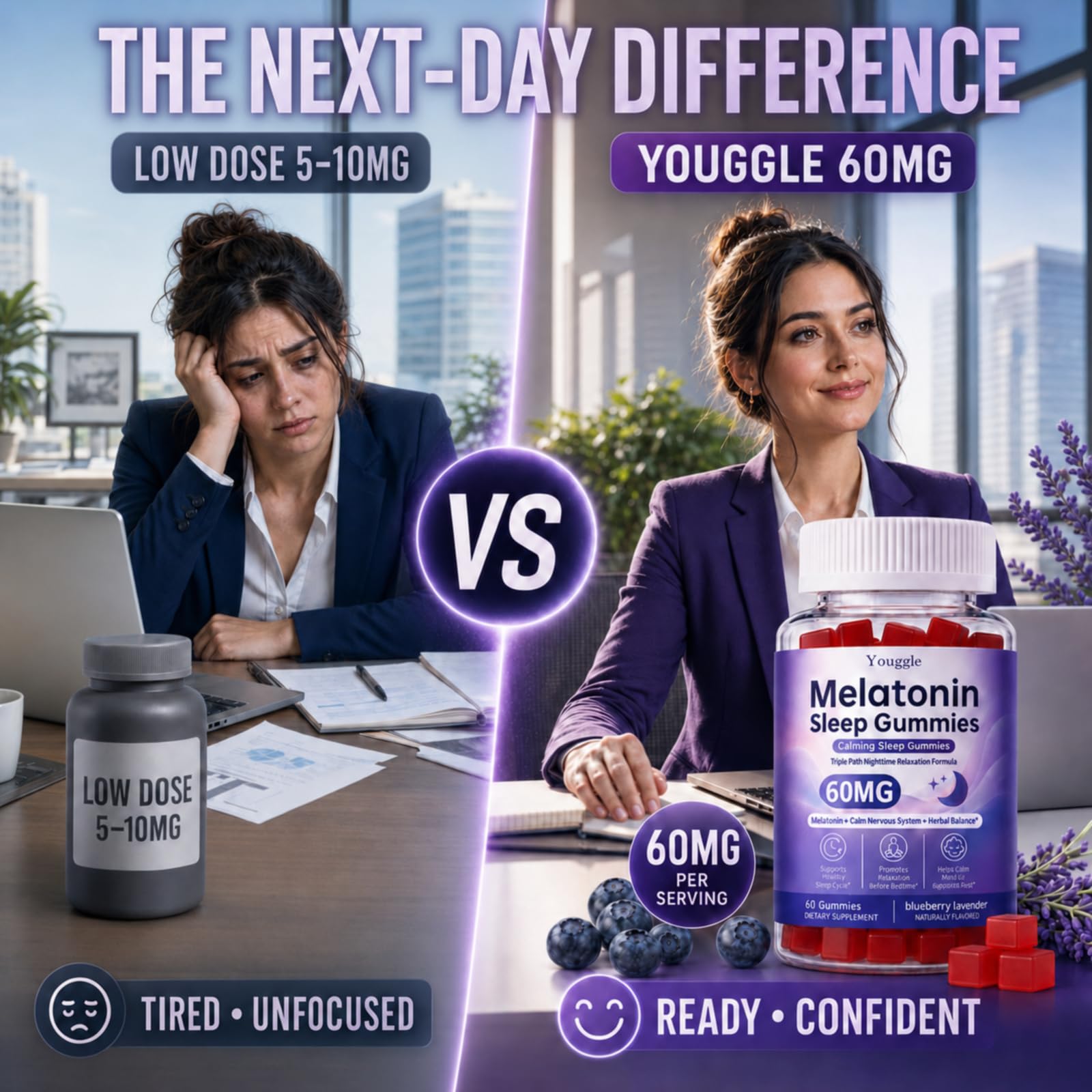 Youggle Melatonin Gummies on a wooden table
