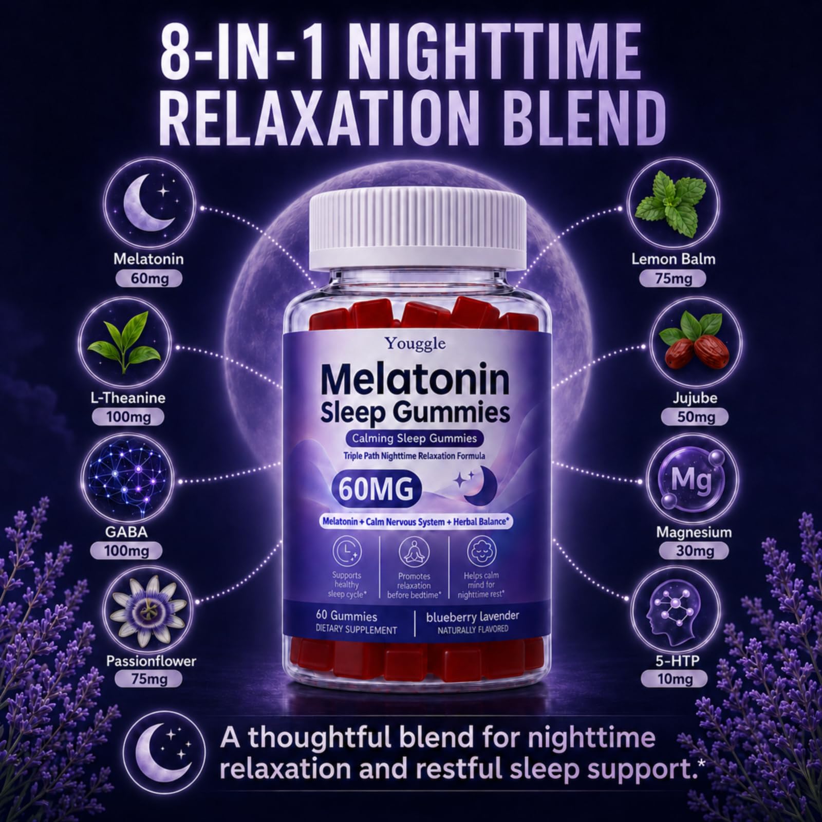 Youggle Melatonin Gummies with a glass of water