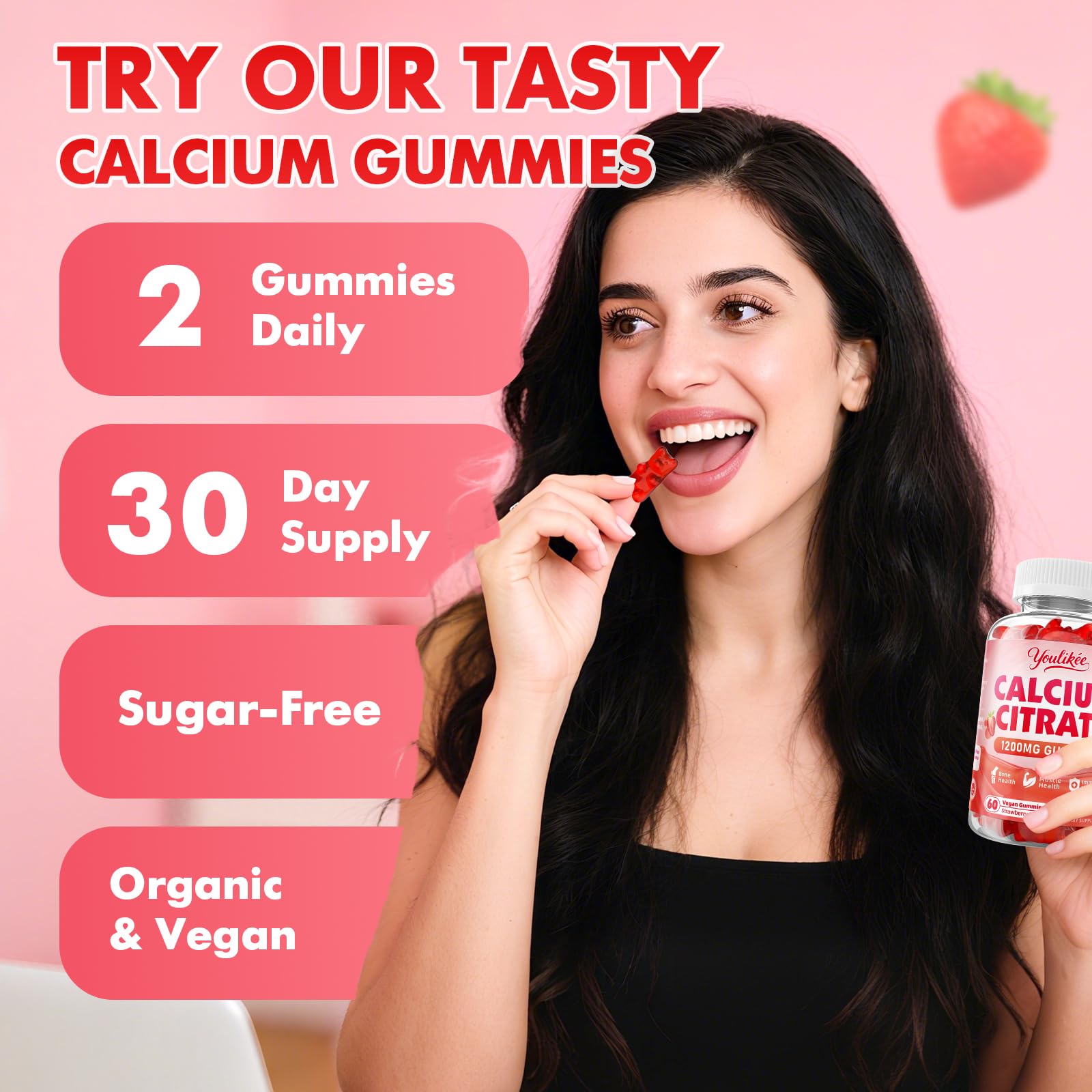 Youlikee Calcium Citrate Gummies 1200mg close-up of gummies
