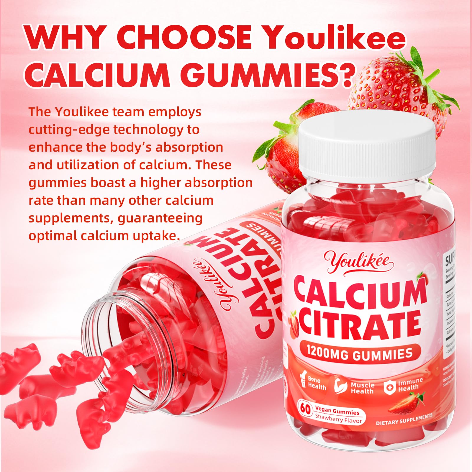 Youlikee Calcium Citrate Gummies 1200mg serving size shown