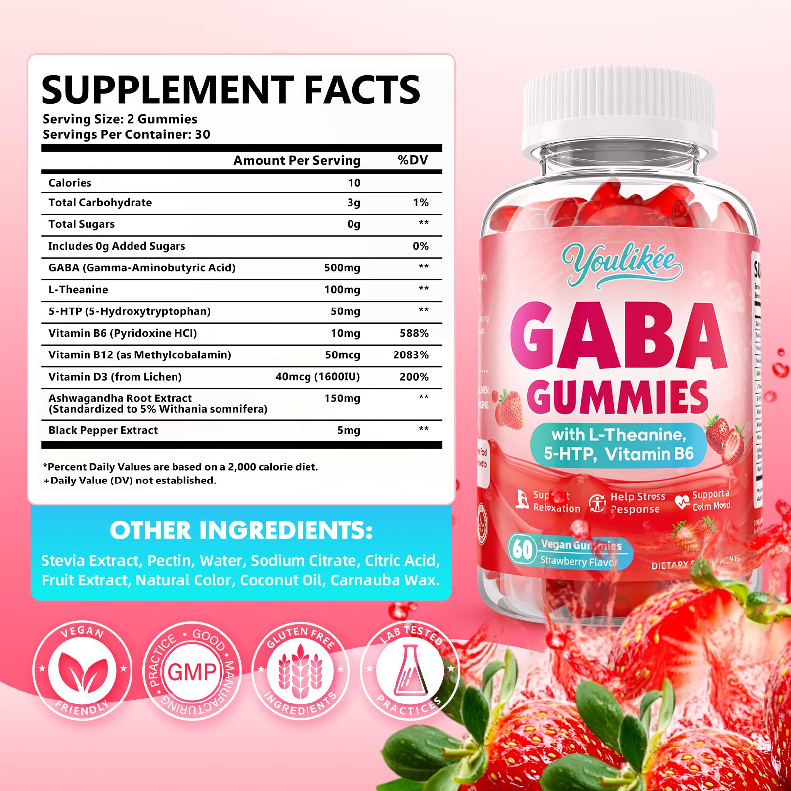 Youlikee GABA Gummies nutritional information on packaging