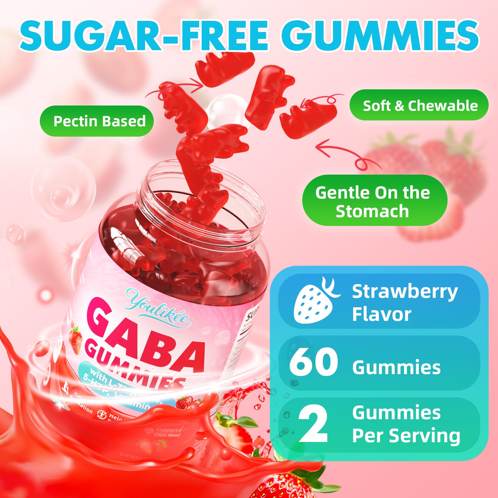 Youlikee GABA Gummies pack showing sugar-free label