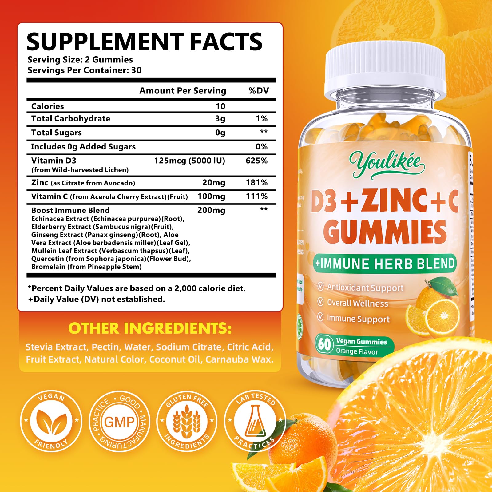 Youlikee Gummies with natural orange flavour