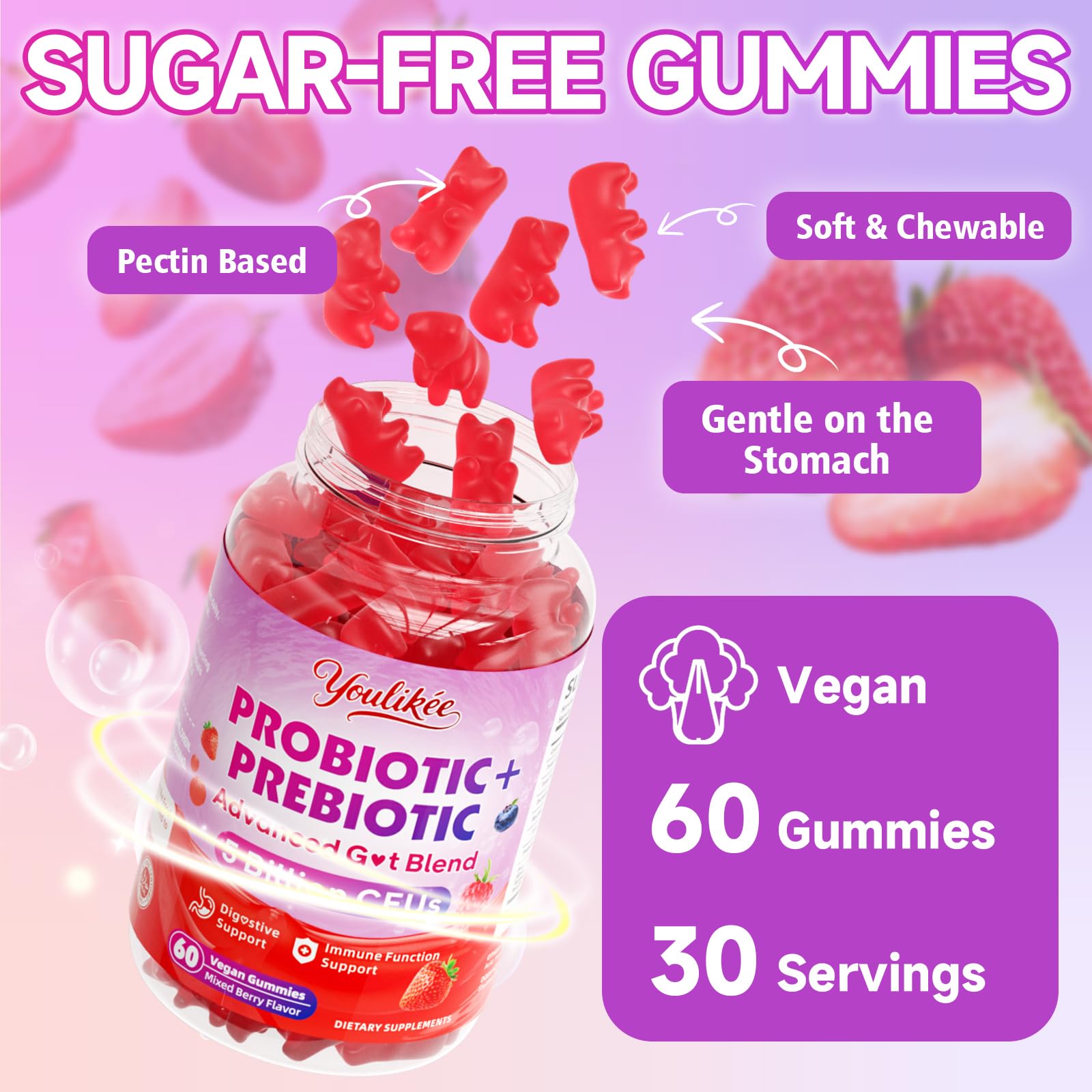 Youlikee Probiotic + Prebiotic Gummies in a hand