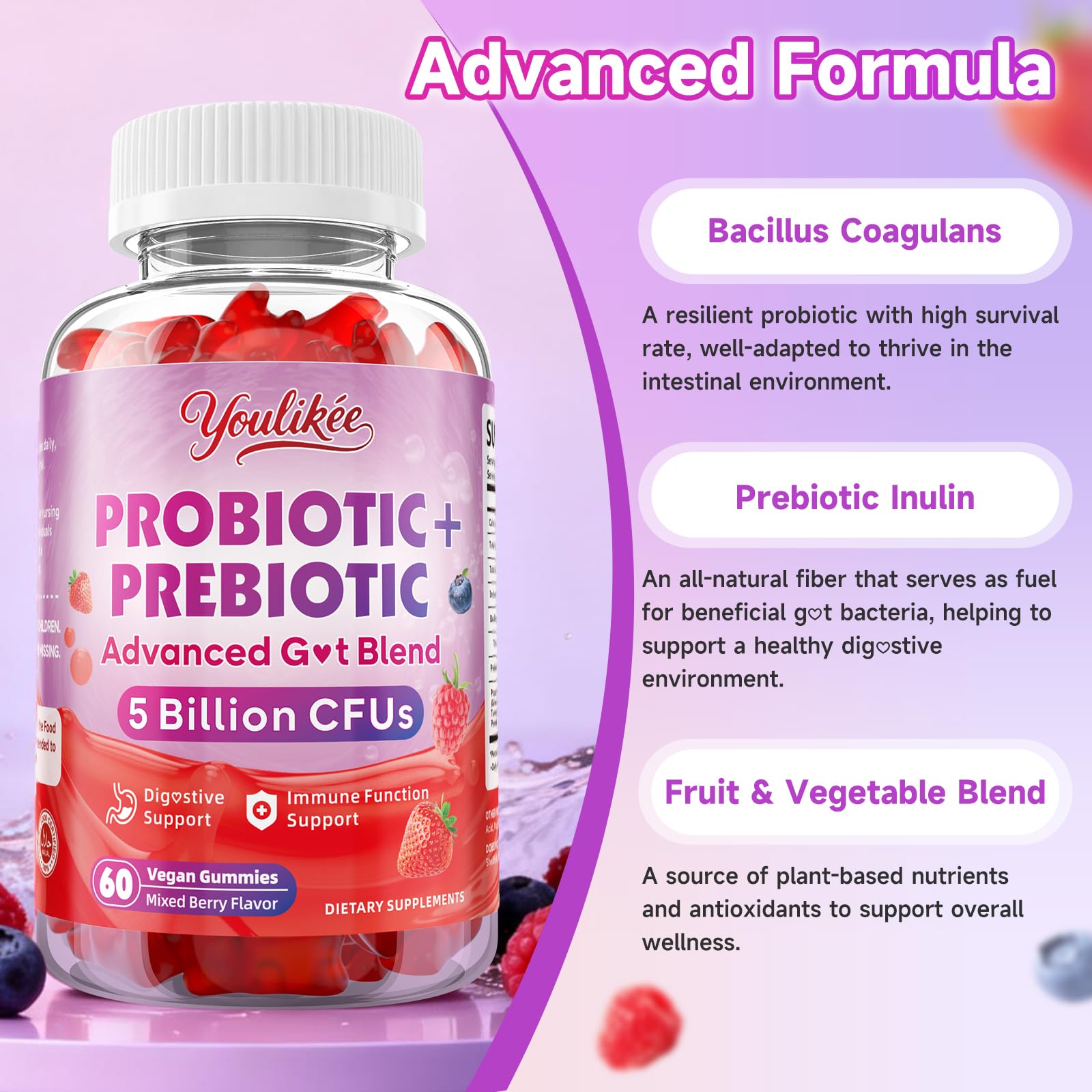 Youlikee Probiotic + Prebiotic Gummies nutritional information