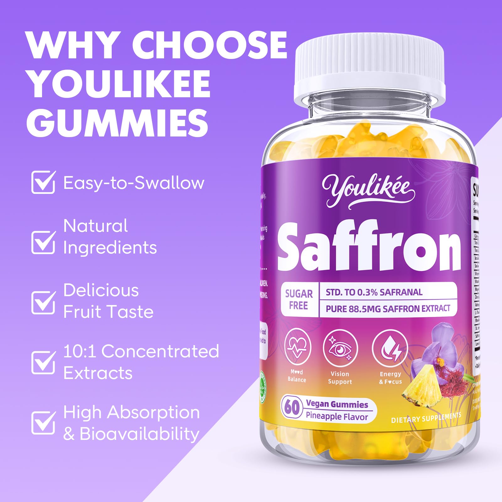 Youlikee Saffron Gummies close-up of gummy shape
