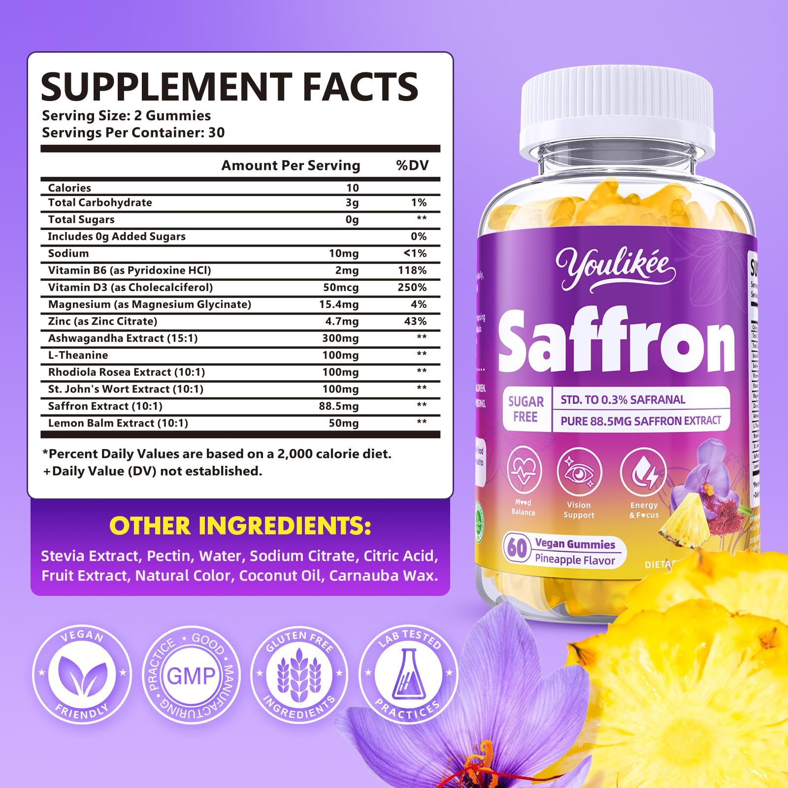 Youlikee Saffron Gummies packaging side view