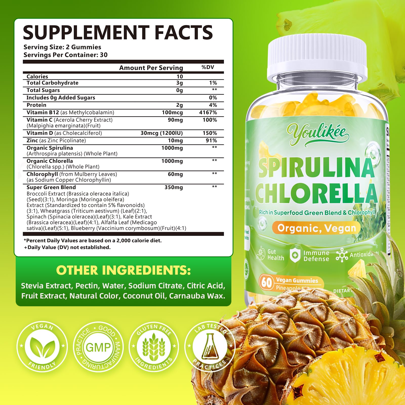 Youlikee Spirulina Chlorella Gummies close-up showing texture