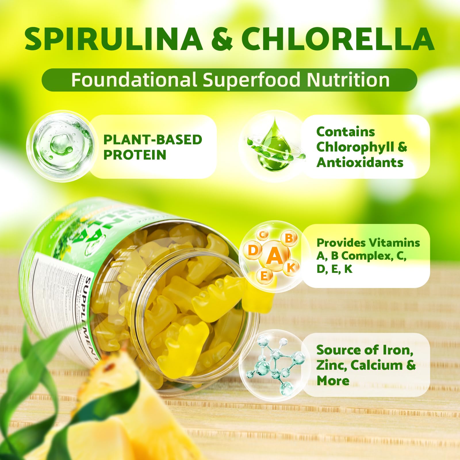 Youlikee Spirulina Chlorella Gummies in a bowl